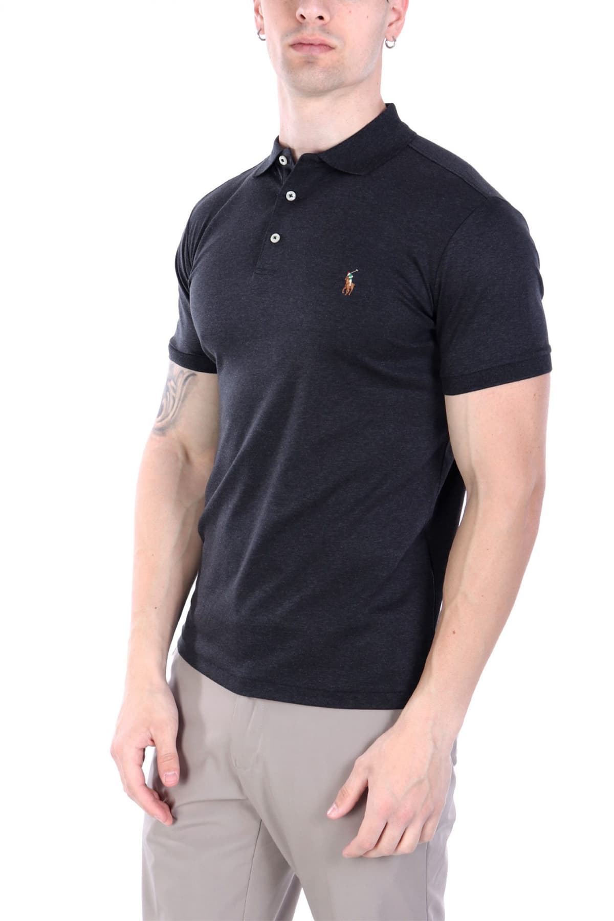 RALPH LAUREN POLO INTERLOCK CUSTOM SLIM FIT LOGO ΑΝΘΡΑΚΙ
