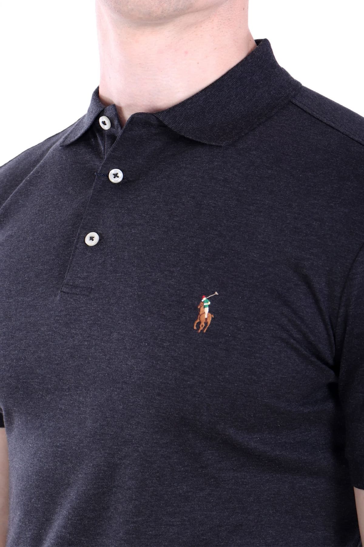 RALPH LAUREN POLO INTERLOCK CUSTOM SLIM FIT LOGO ΑΝΘΡΑΚΙ