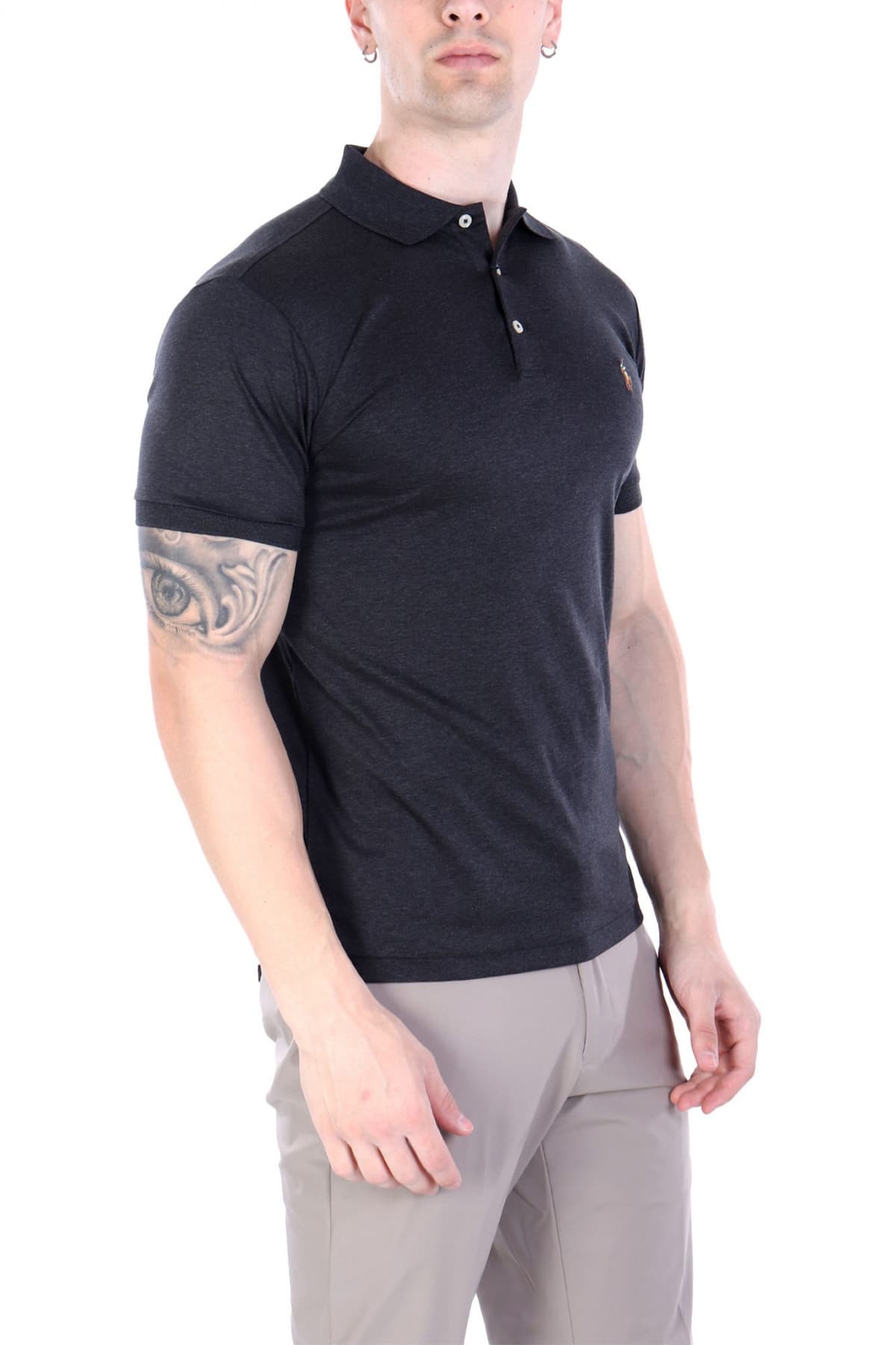 RALPH LAUREN POLO INTERLOCK CUSTOM SLIM FIT LOGO ΑΝΘΡΑΚΙ