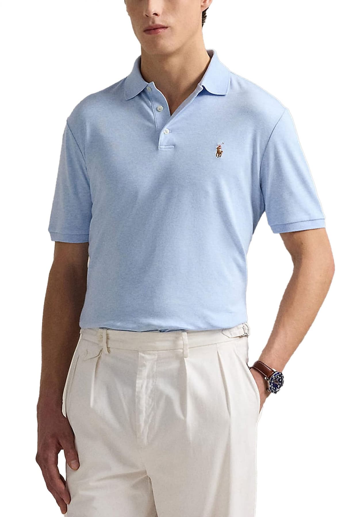 RALPH LAUREN POLO INTERLOCK CUSTOM SLIM FIT LOGO ΜΕΛΑΝΖΕ ΣΙΕΛ