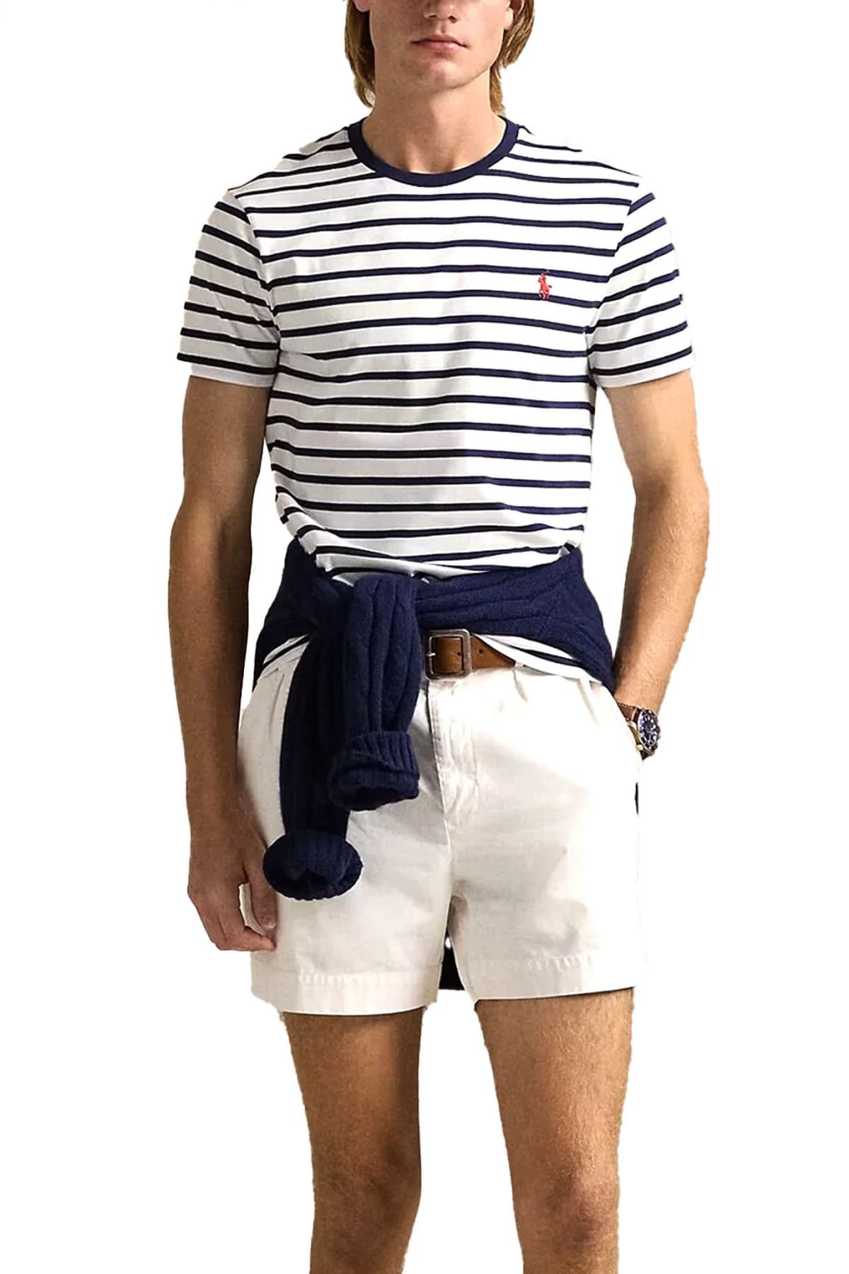 RALPH LAUREN T-SHIRT ΡΙΓΕ CUSTOM SLIM FIT LOGO ΛΕΥΚΟ-ΜΠΛΕ