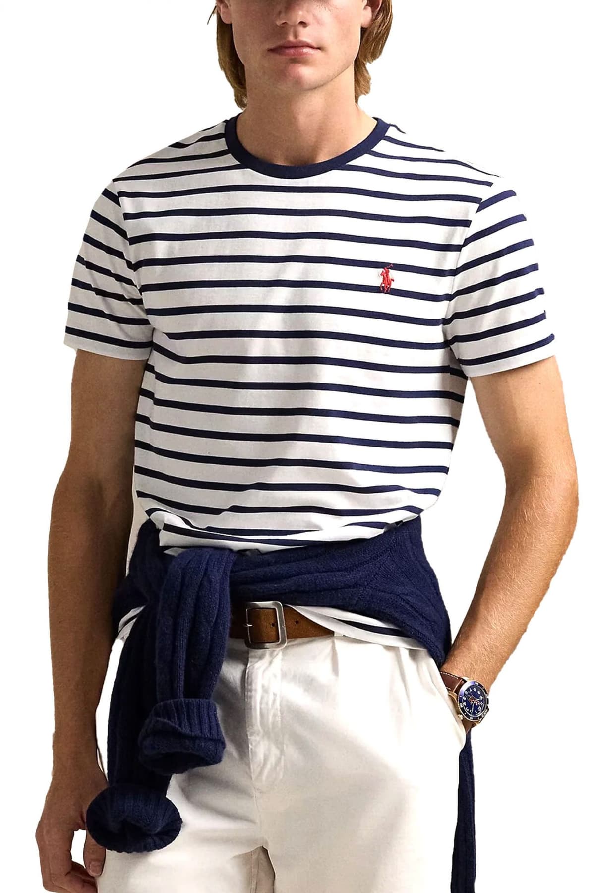 RALPH LAUREN T-SHIRT ΡΙΓΕ CUSTOM SLIM FIT LOGO ΛΕΥΚΟ-ΜΠΛΕ