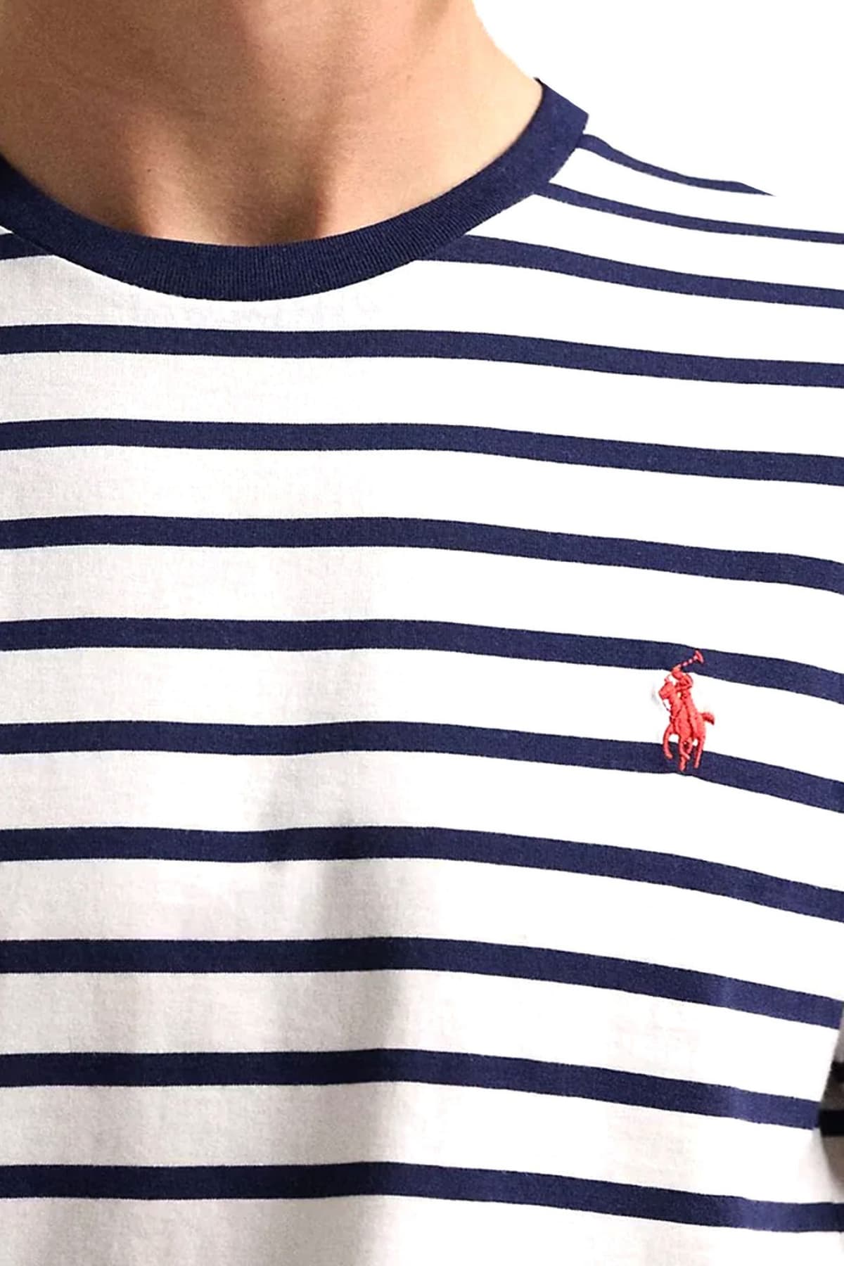 RALPH LAUREN T-SHIRT ΡΙΓΕ CUSTOM SLIM FIT LOGO ΛΕΥΚΟ-ΜΠΛΕ