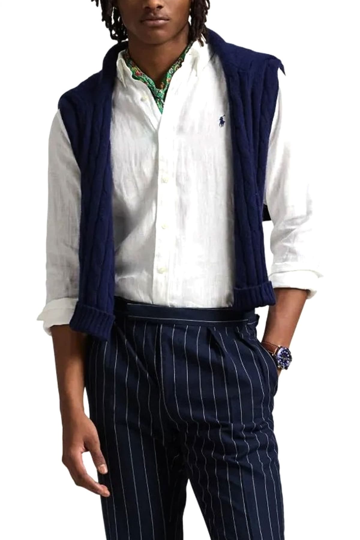 RALPH LAUREN ΠΟΥΚΑΜΙΣΟ BUTTON DOWN ΛΙΝΟ CUSTOM FIT LOGO ΛΕΥΚΟ