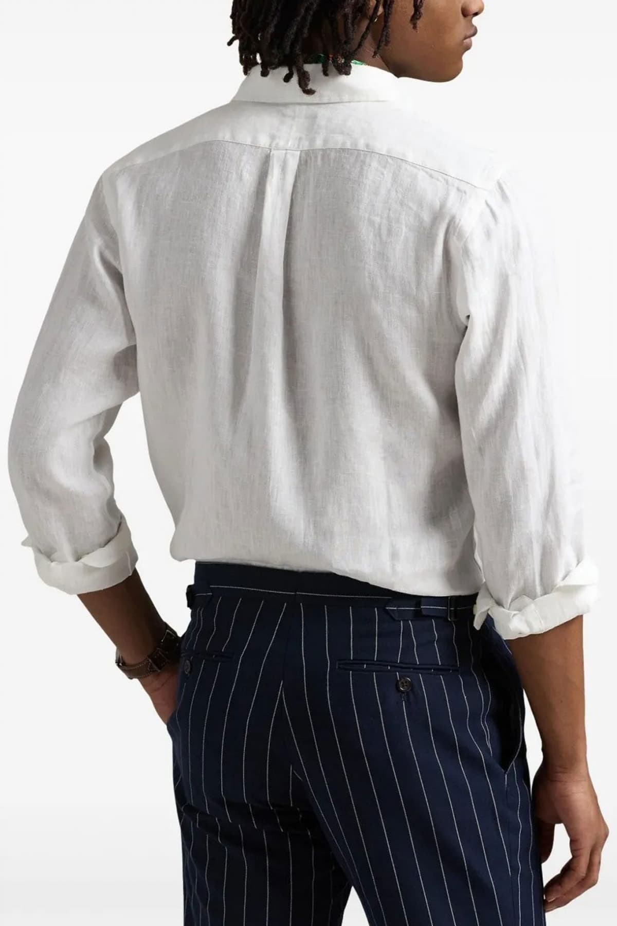 RALPH LAUREN ΠΟΥΚΑΜΙΣΟ BUTTON DOWN ΛΙΝΟ CUSTOM FIT LOGO ΛΕΥΚΟ