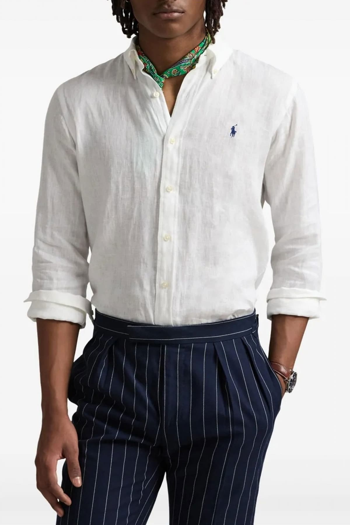 RALPH LAUREN ΠΟΥΚΑΜΙΣΟ BUTTON DOWN ΛΙΝΟ CUSTOM FIT LOGO ΛΕΥΚΟ