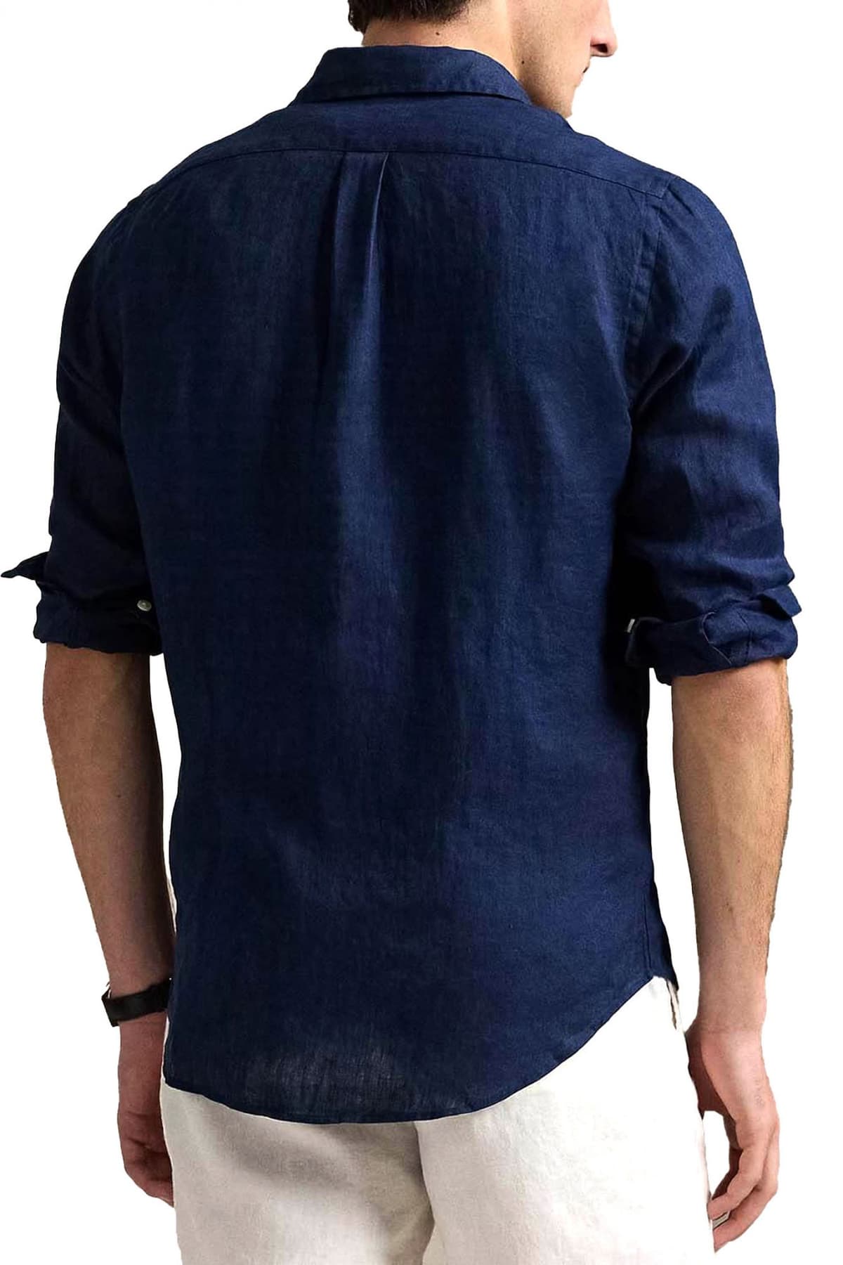 RALPH LAUREN ΠΟΥΚΑΜΙΣΟ BUTTON DOWN ΛΙΝΟ CUSTOM FIT LOGO ΜΠΛΕ