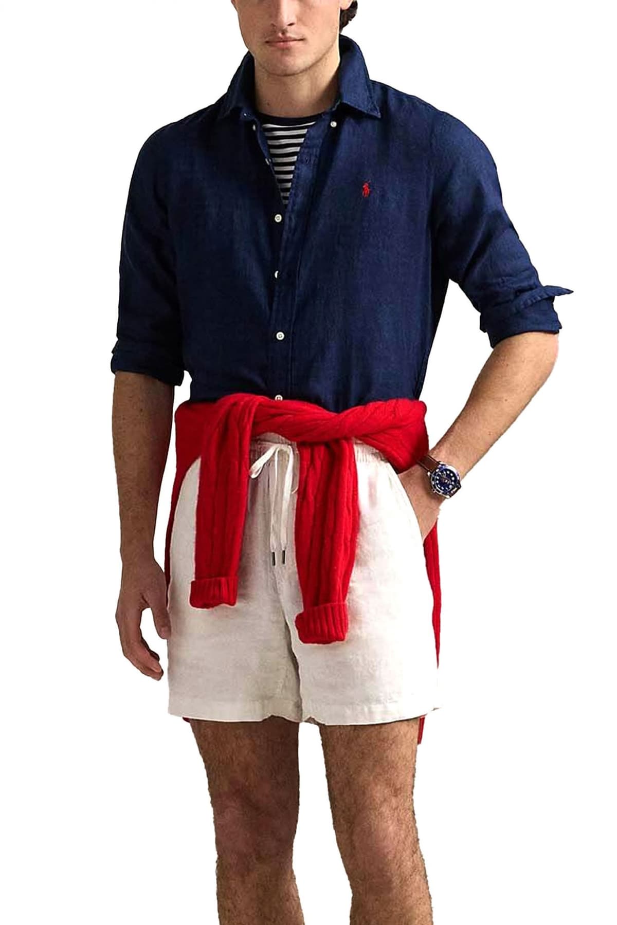 RALPH LAUREN ΠΟΥΚΑΜΙΣΟ BUTTON DOWN ΛΙΝΟ CUSTOM FIT LOGO ΜΠΛΕ