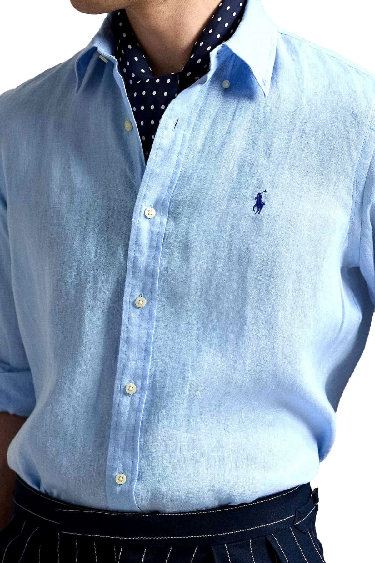 RALPH LAUREN ΠΟΥΚΑΜΙΣΟ ΛΙΝΟ BUTTON DOWN CUSTOM FIT ΣΙΕΛ