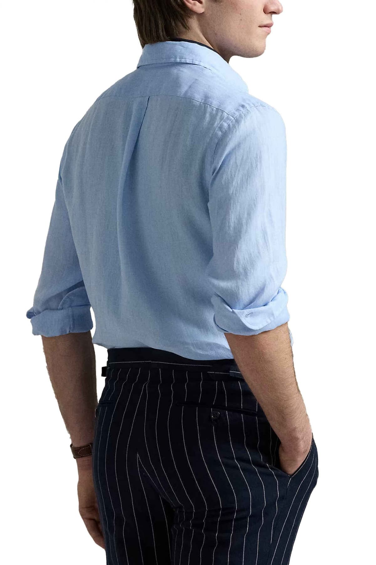 RALPH LAUREN ΠΟΥΚΑΜΙΣΟ ΛΙΝΟ BUTTON DOWN CUSTOM FIT ΣΙΕΛ