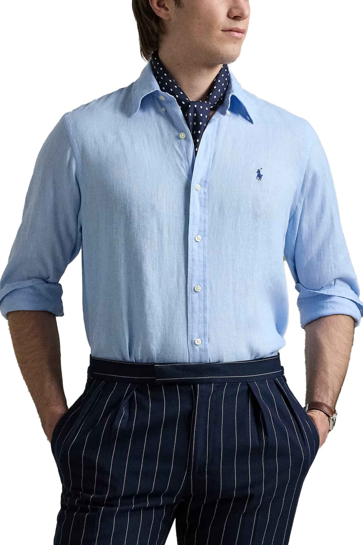 RALPH LAUREN ΠΟΥΚΑΜΙΣΟ ΛΙΝΟ BUTTON DOWN CUSTOM FIT ΣΙΕΛ