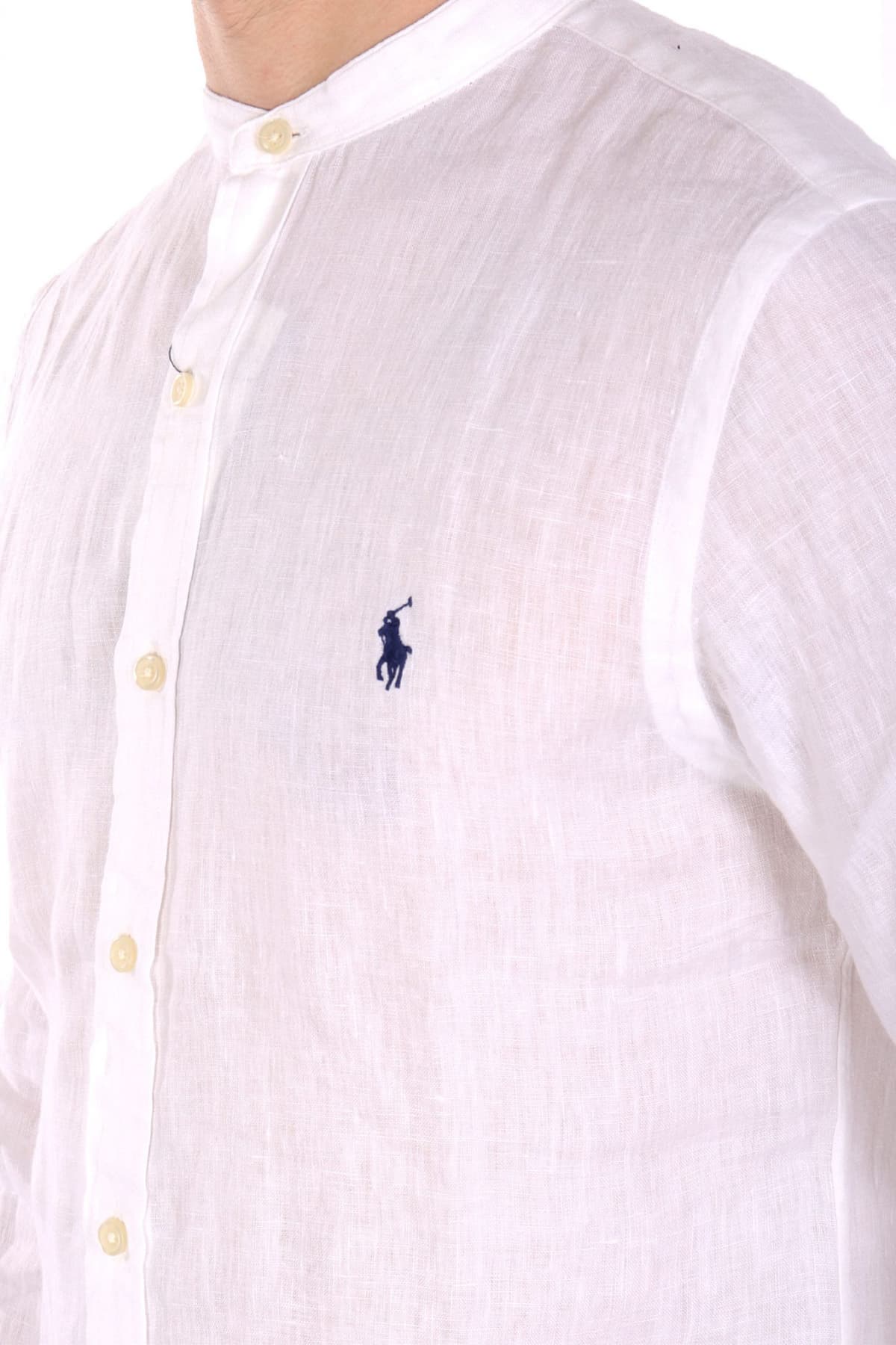 RALPH LAUREN ΠΟΥΚΑΜΙΣΟ ΛΙΝΟ ΜΑΟ SLIM FIT LOGO ΛΕΥΚΟ