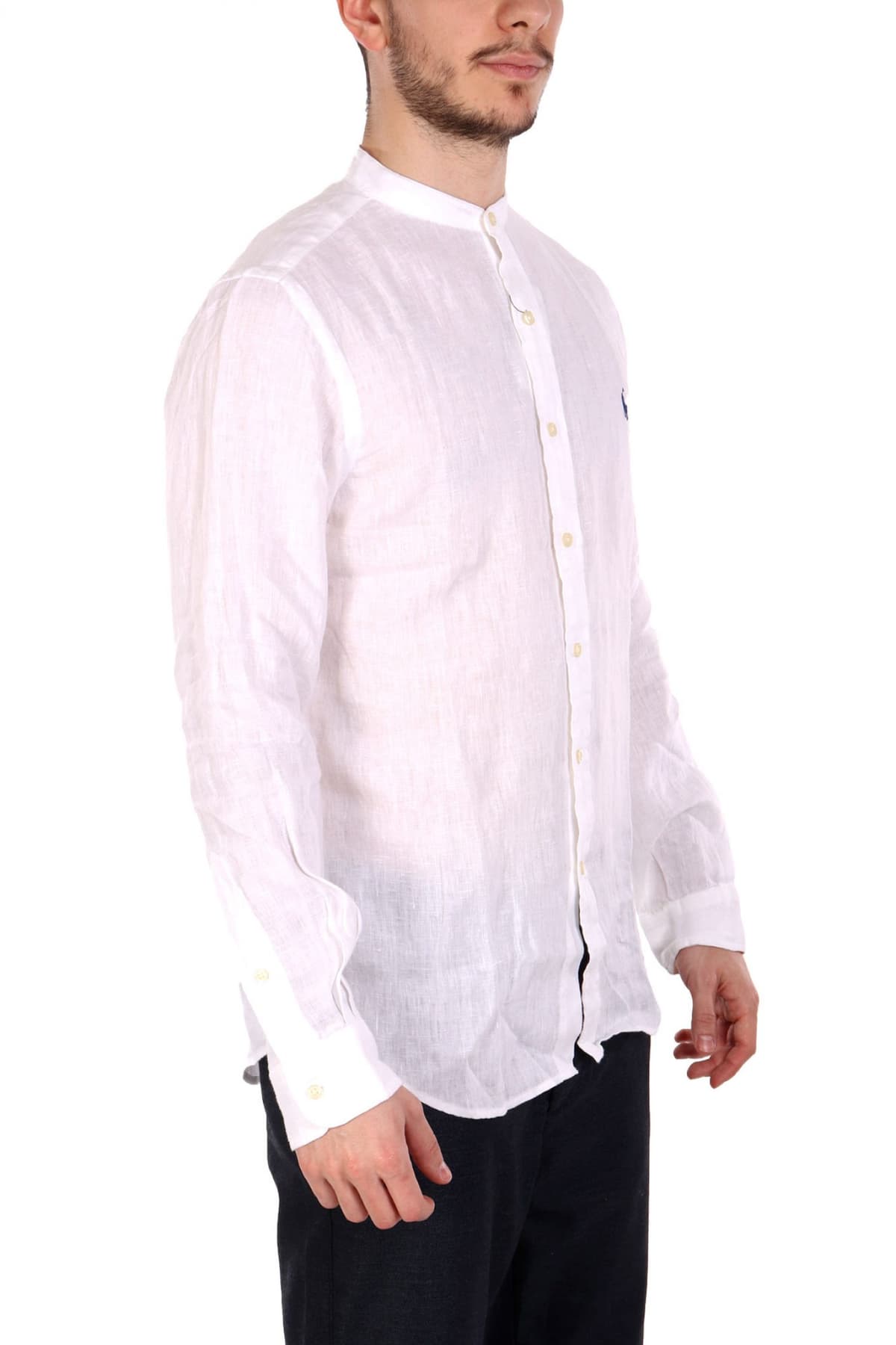 RALPH LAUREN ΠΟΥΚΑΜΙΣΟ ΛΙΝΟ ΜΑΟ SLIM FIT LOGO ΛΕΥΚΟ