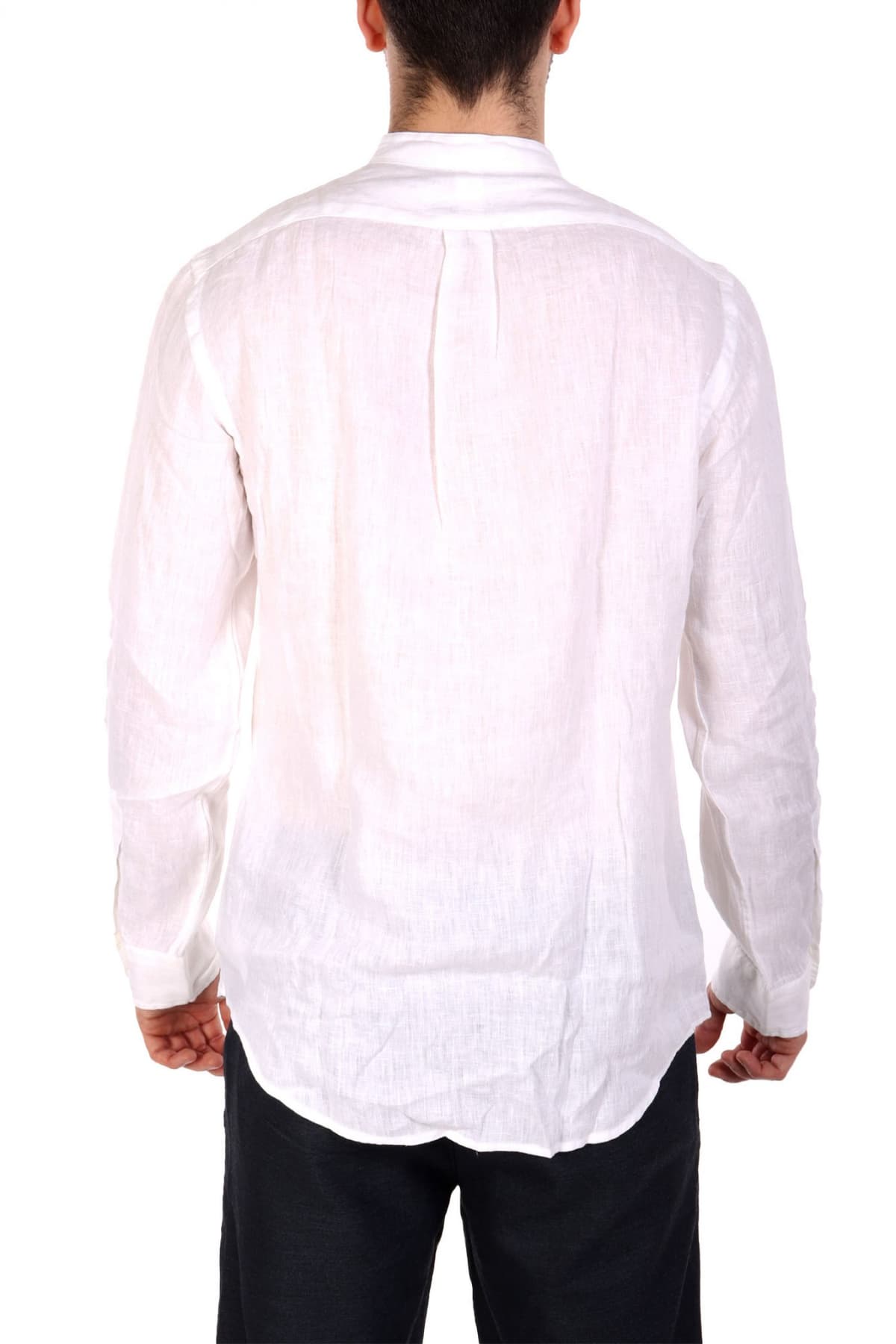 RALPH LAUREN ΠΟΥΚΑΜΙΣΟ ΛΙΝΟ ΜΑΟ SLIM FIT LOGO ΛΕΥΚΟ