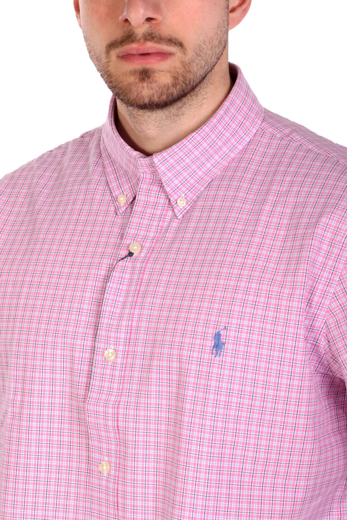 RALPH LAUREN ΠΟΥΚΑΜΙΣΟ ΚΑΡΩ BUTTON DOWN CUSTOM FIT ΡΟΖ-ΜΠΛΕ