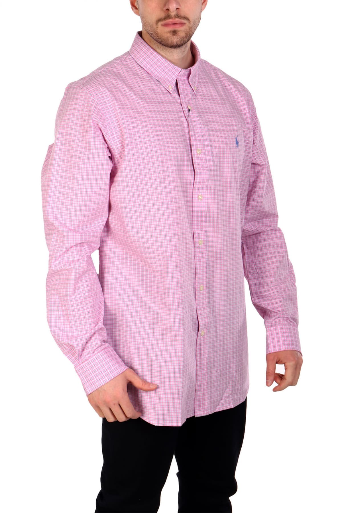 RALPH LAUREN ΠΟΥΚΑΜΙΣΟ ΚΑΡΩ BUTTON DOWN CUSTOM FIT ΡΟΖ-ΜΠΛΕ