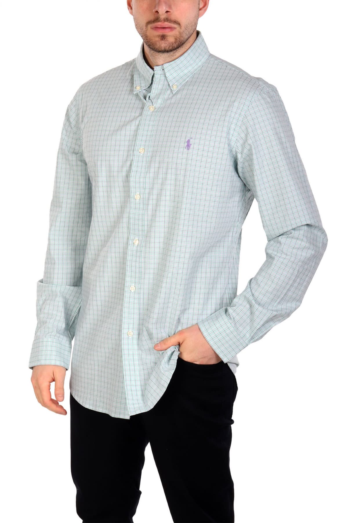 RALPH LAUREN ΠΟΥΚΑΜΙΣΟ ΚΑΡΩ BUTTON DOWN CUSTOM FIT ΠΡΑΣΙΝΟ-ΜΩΒ