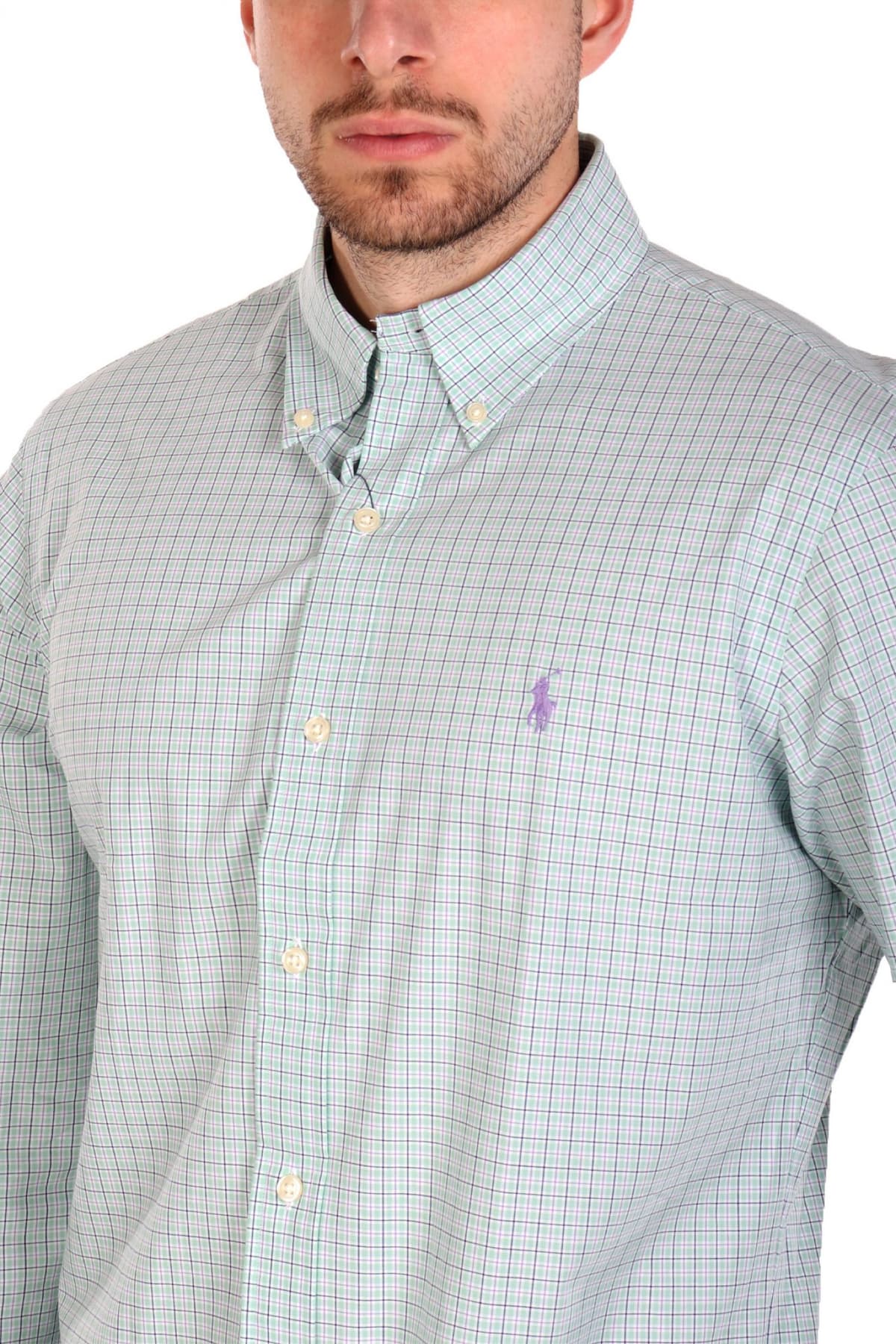 RALPH LAUREN ΠΟΥΚΑΜΙΣΟ ΚΑΡΩ BUTTON DOWN CUSTOM FIT ΠΡΑΣΙΝΟ-ΜΩΒ