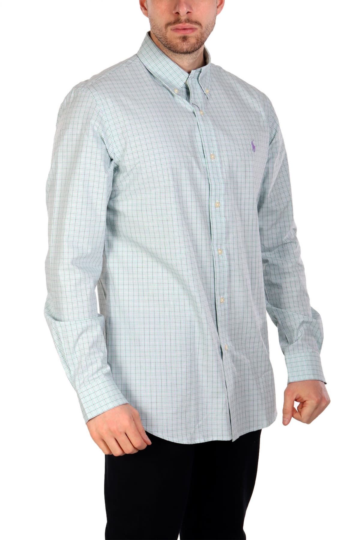 RALPH LAUREN ΠΟΥΚΑΜΙΣΟ ΚΑΡΩ BUTTON DOWN CUSTOM FIT ΠΡΑΣΙΝΟ-ΜΩΒ