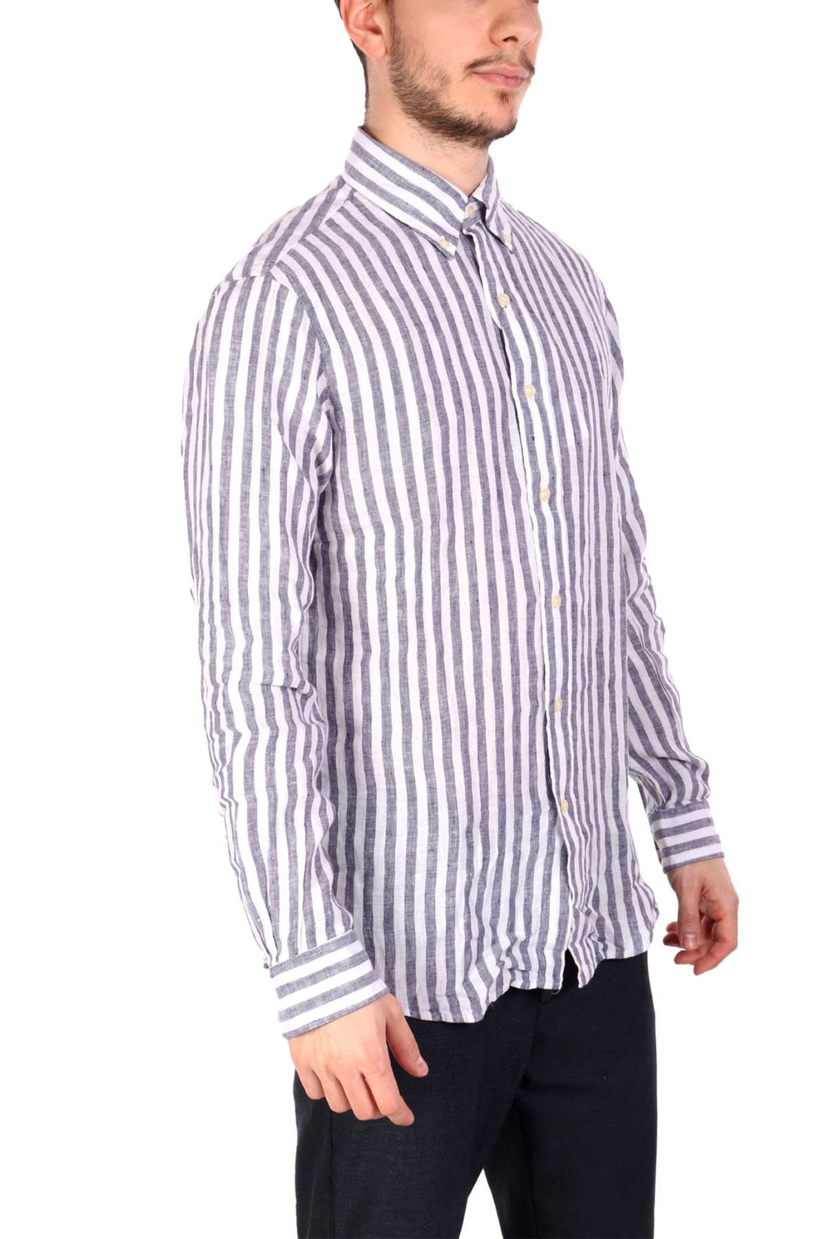 RALPH LAUREN ΠΟΥΚΑΜΙΣΟ ΡΙΓΕ BUTTON DOWN ΛΙΝΟ CUSTOM FIT LOGO ΛΕΥΚΟ-ΜΠΛΕ