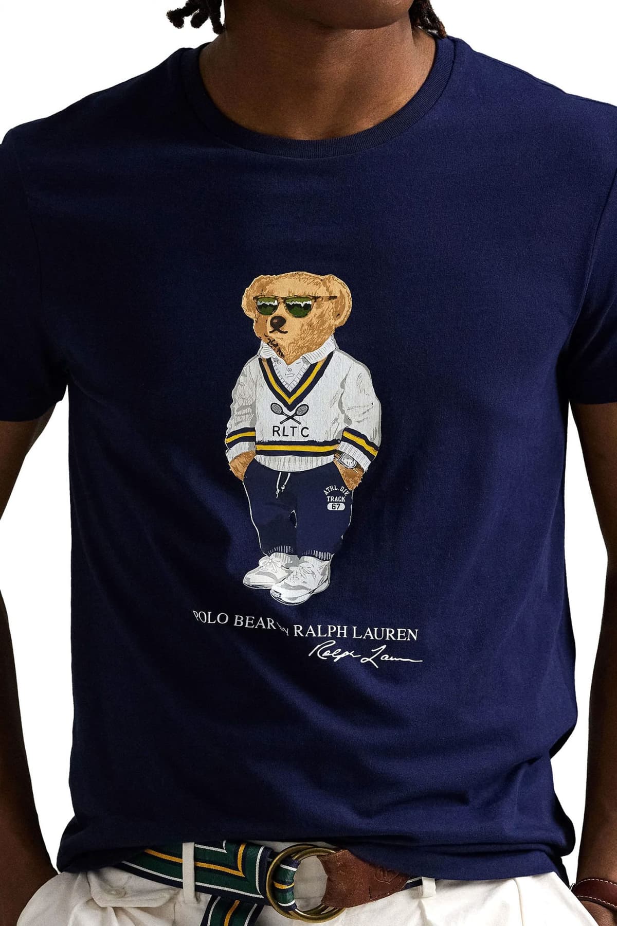 RALPH LAUREN T-SHIRT CUSTOM SLIM FIT LOGO BEAR ΜΠΛΕ