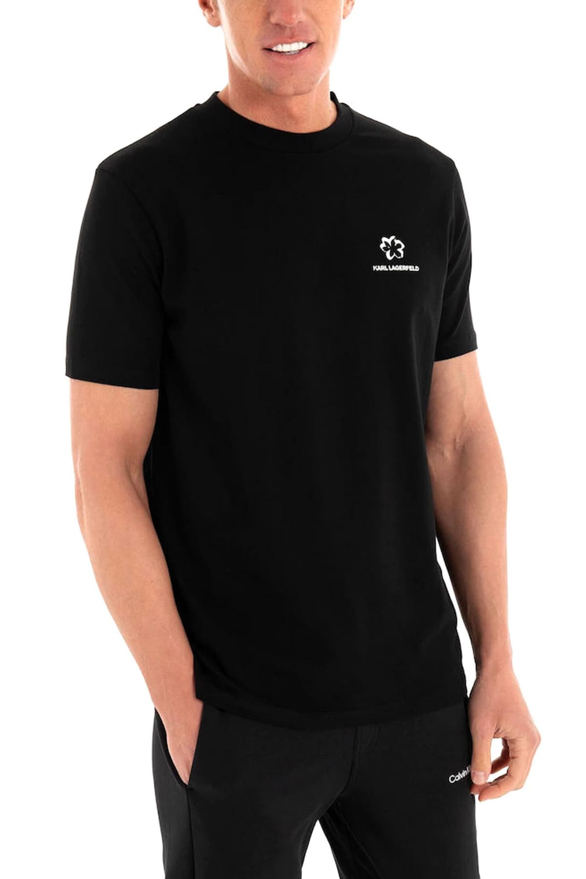 KARL LAGERFELD T-SHIRT LOGO POCKET ZIP ΜΑΥΡΟ