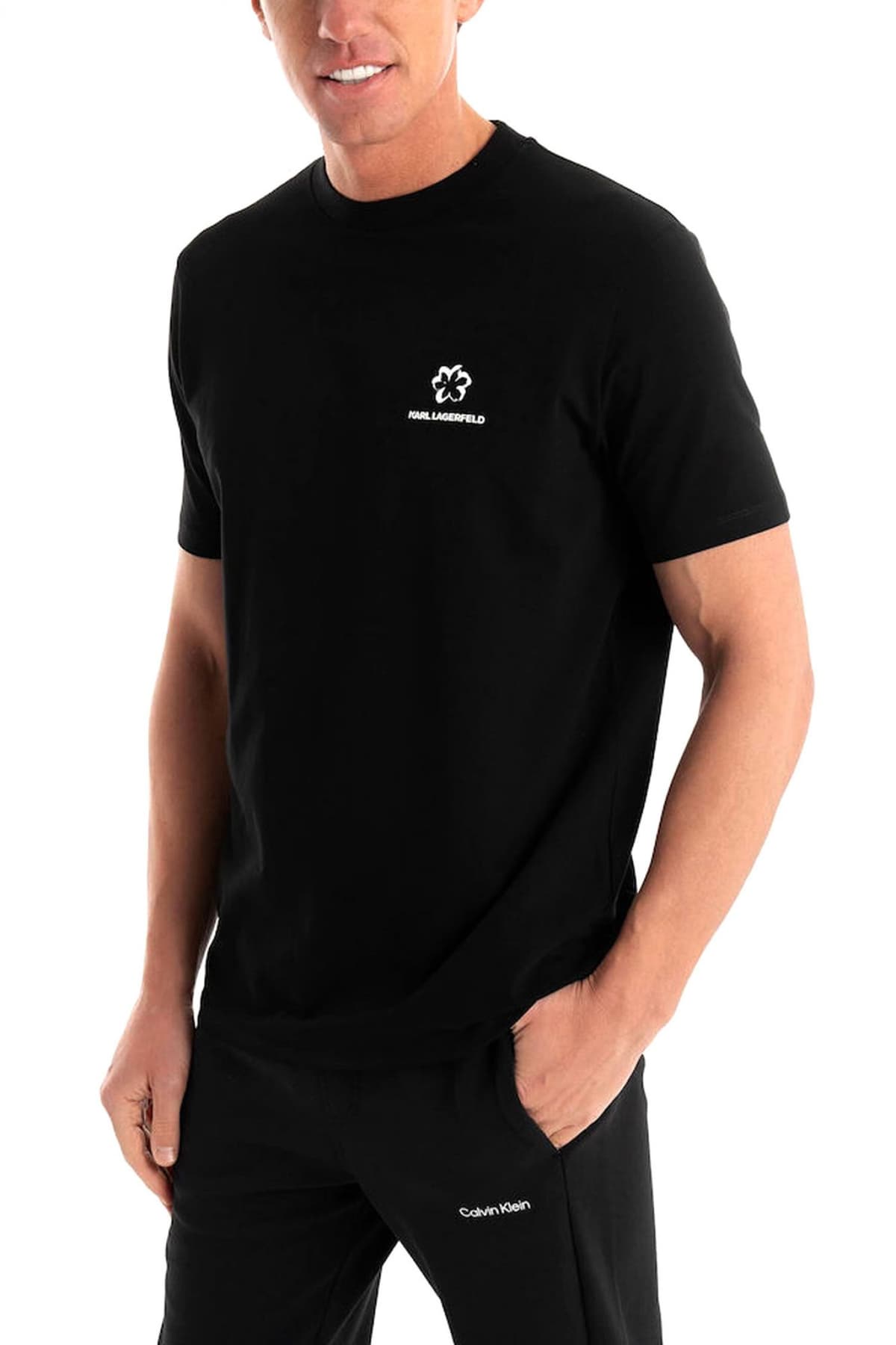 KARL LAGERFELD T-SHIRT LOGO POCKET ZIP ΜΑΥΡΟ