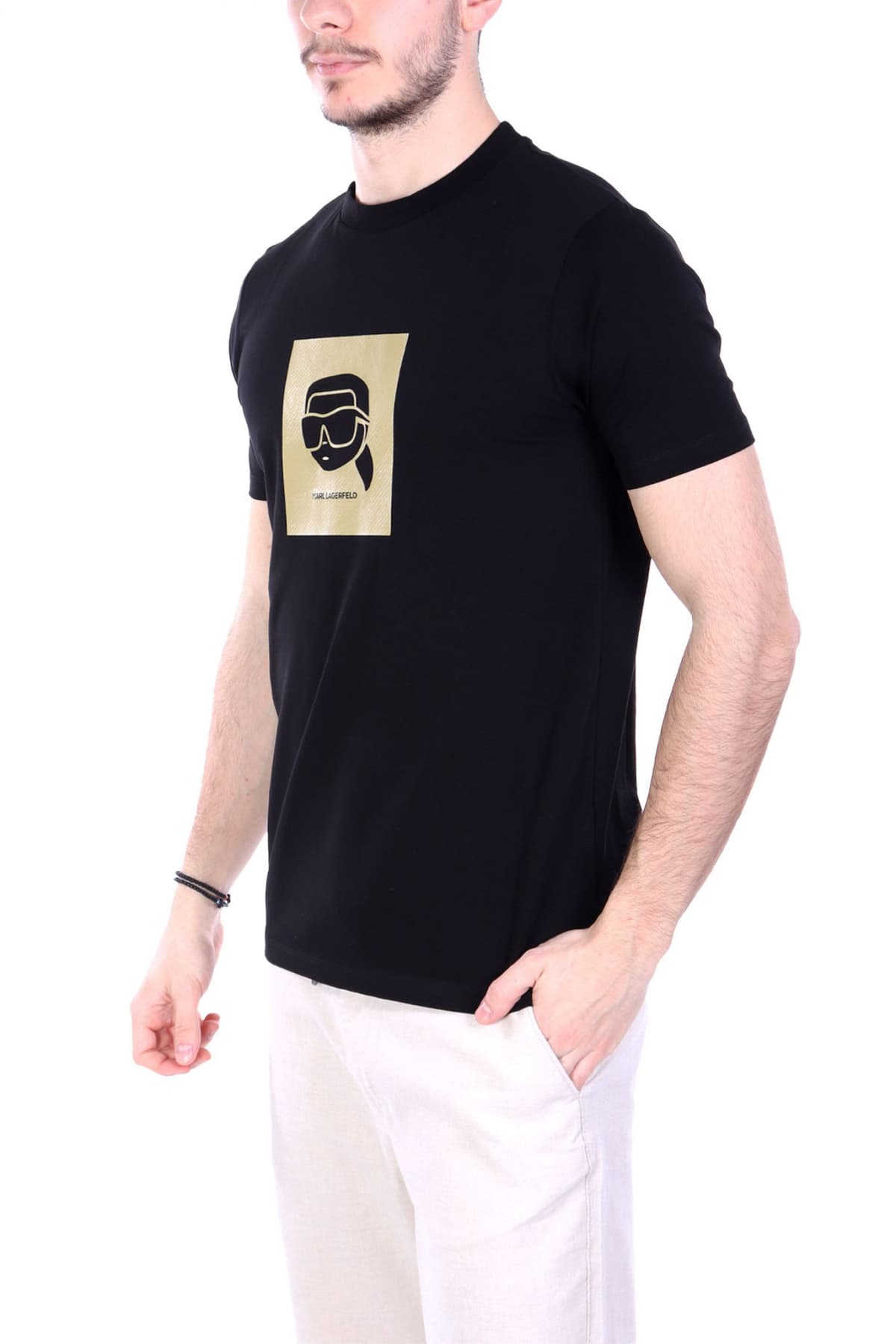 KARL LAGERFELD T-SHIRT CREW NECK BIG GOLD LOGO ΜΑΥΡΟ