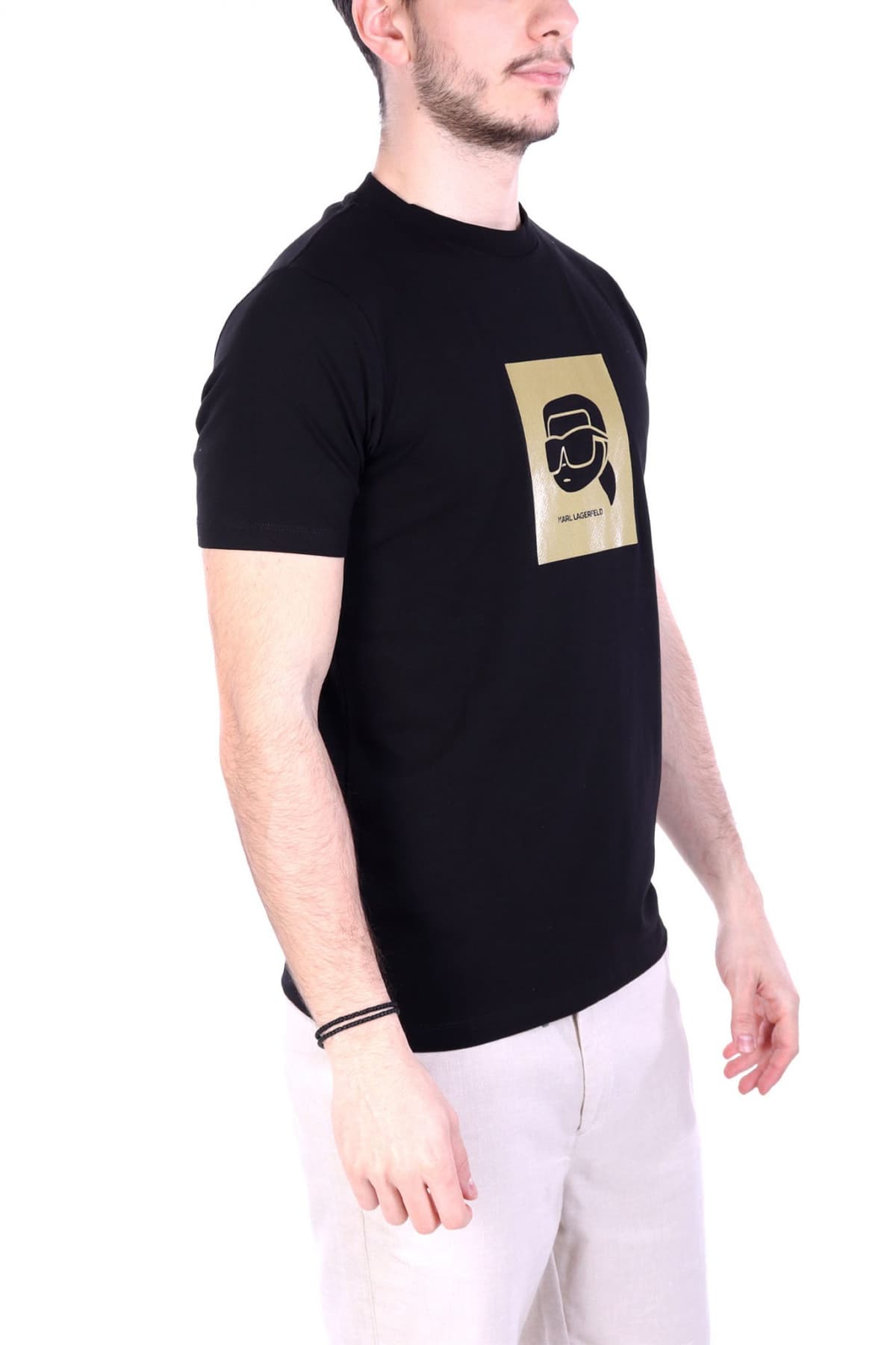 KARL LAGERFELD T-SHIRT CREW NECK BIG GOLD LOGO ΜΑΥΡΟ