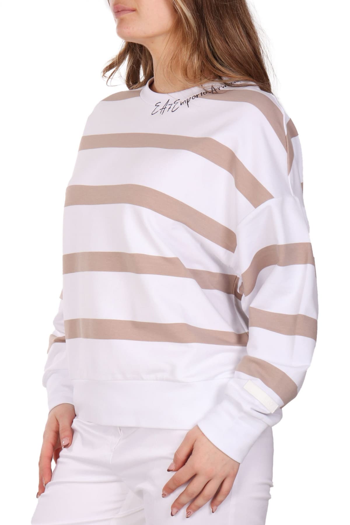 ARMANI 7 ΦΟΥΤΕΡ CREWNECK LOGO ΡΙΓΕ ΛΕΥΚΟ-ΜΠΕΖ