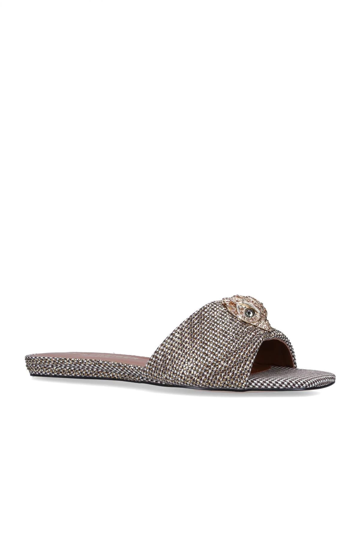KURT GEIGER ΠΑΠΟΥΤΣΙΑ ΠΑΝΤΟΦΛΕΣ KENSINGTON FLAT SANDAL ΓΚΛΙΤΕΡ LOGO ΧΡΥΣΟ