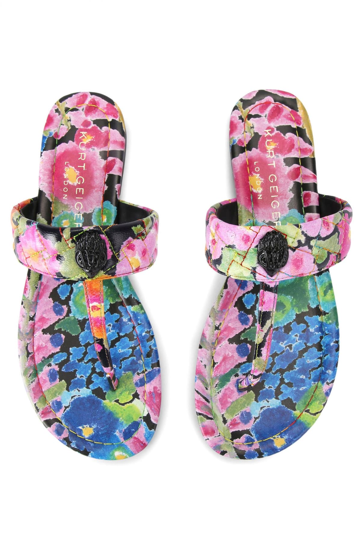 KURT GEIGER ΠΑΠΟΥΤΣΙΑ ΣΑΝΔΑΛΙΑ KENSINGTON Τ-ΒΑR-SANDAL FLORAL LOGO ΠΟΛΥΧΡΩΜΟ