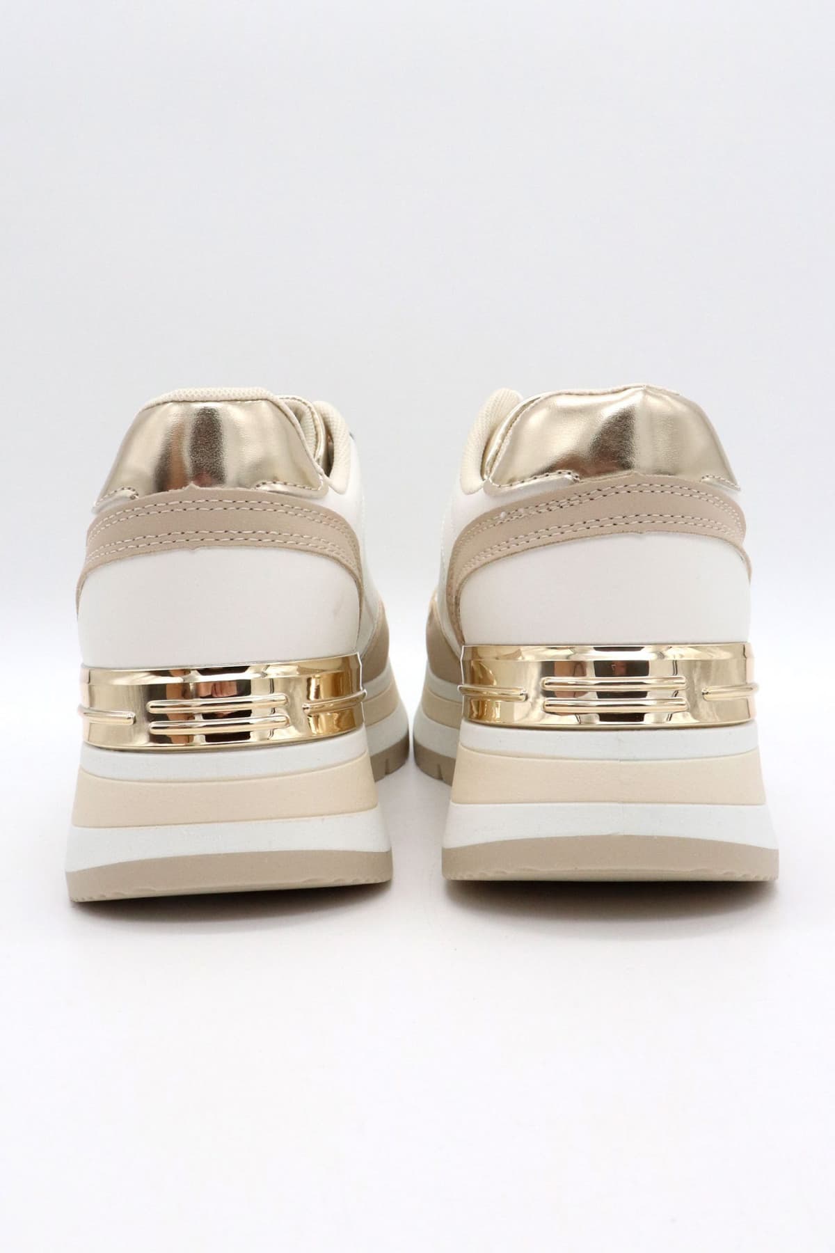 LAURA BIAGIOTTI ΠΑΠΟΥΤΣΙΑ SNEAKERS ΧΡΥΣΕΣ ΛΕΠΤΟΜΕΡΕΙΕΣ ΜΕΤΑΛΛΙΚΟ LOGO ΜΠΕΖ/ΛΕΥΚΟ