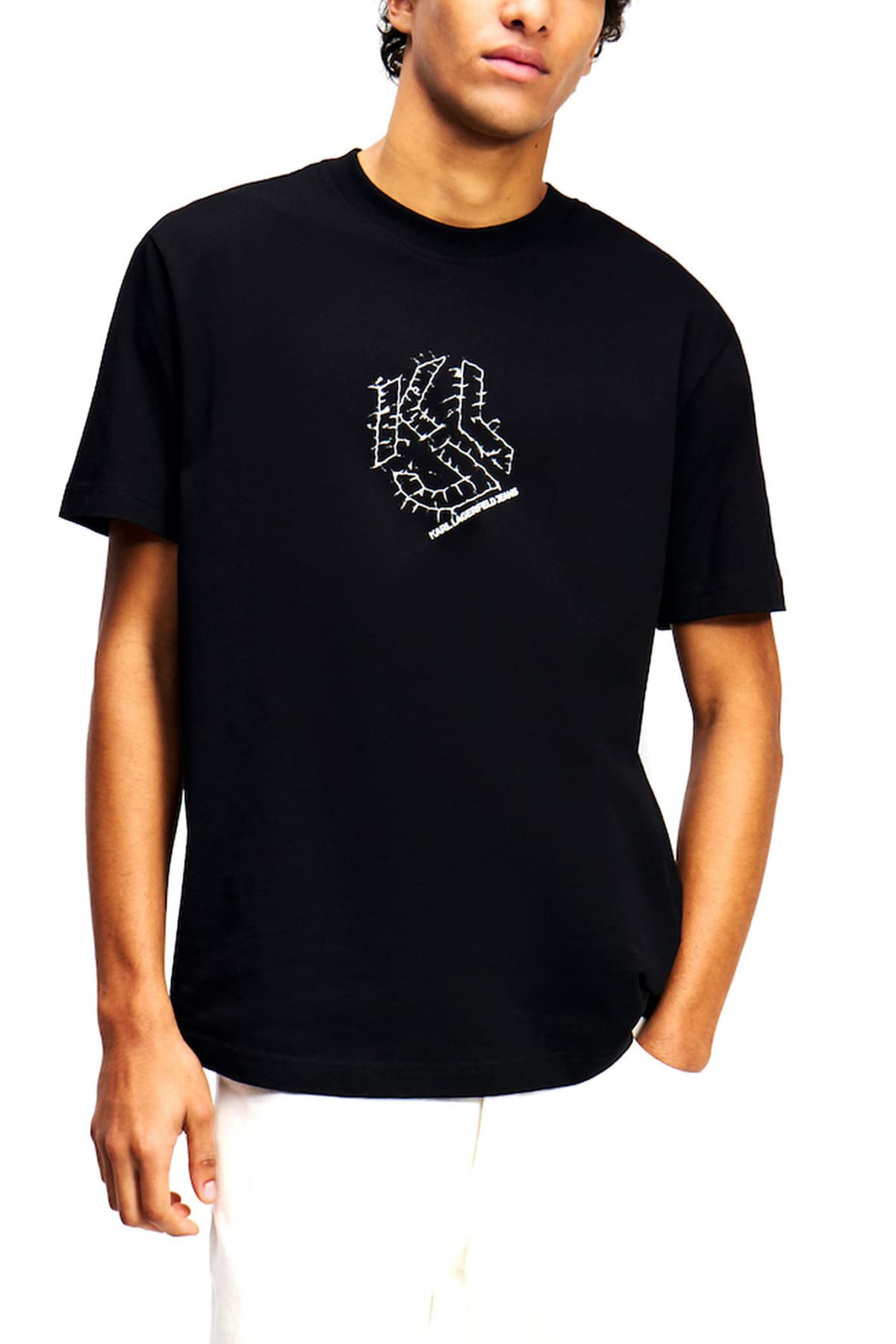 KARL LAGERFELD JEANS T-SHIRT ΜΕ ΟΒΑΛ ΤΕΛΕΙΩΜΑ CURVED HEM SHIBORI REGULAR FIT ΜΑΥΡΟ