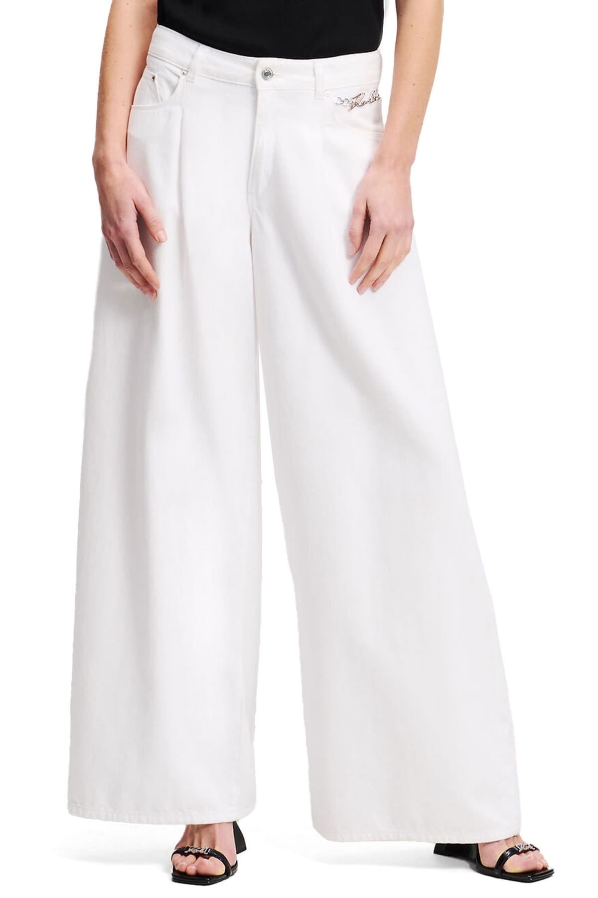 KARL LAGERFELD ΠΑΝΤΕΛΟΝΙ JEANS WIDE LEG WHITE DENIM PANTS LOGO ΛΕΥΚΟ
