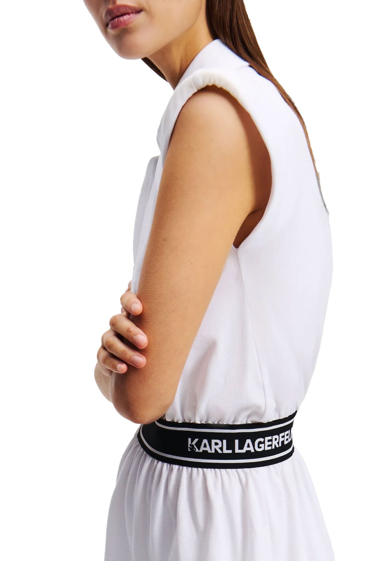 KARL LAGERFELD ΦΟΡΕΜΑ MINI JERSEY POLO DRESS ΒΑΤΕΣ ΛΑΣΤΙΧΟ ΜΕΣΗ LOGO ΛΕΥΚΟ