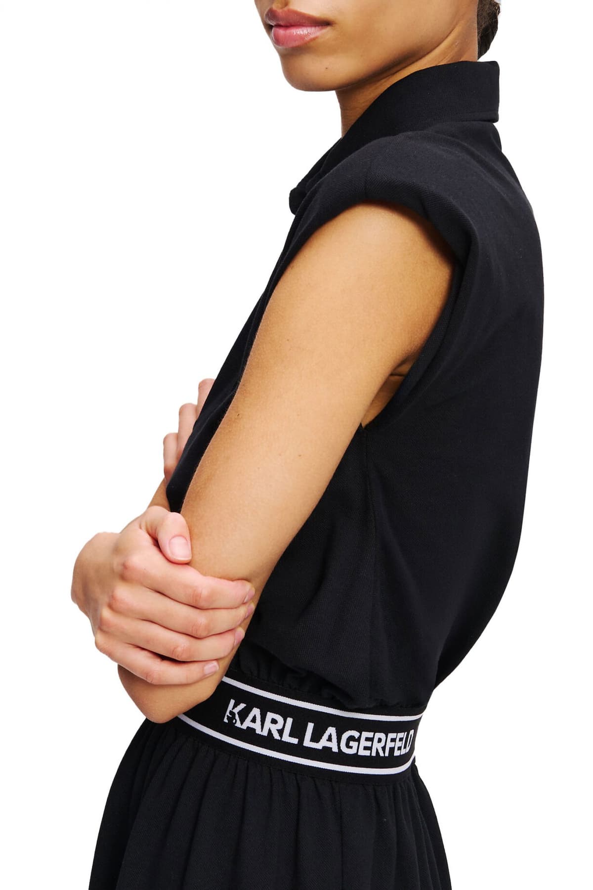 KARL LAGERFELD ΦΟΡΕΜΑ MINI JERSEY POLO DRESS ΒΑΤΕΣ ΛΑΣΤΙΧΟ ΜΕΣΗ LOGO ΜΑΥΡΟ