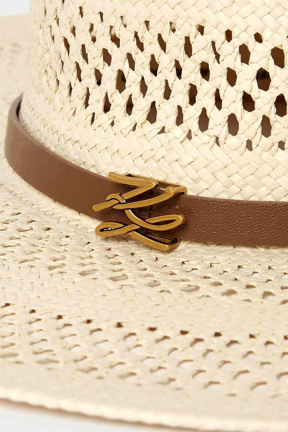 KARL LAGERFELD ΚΑΠΕΛΟ K/AUTOGRAPH BELT STRAW HAT LOGO ΕΚΡΟΥ