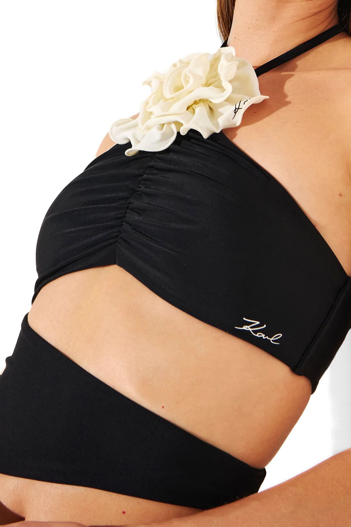 KARL LAGERFELD ΟΛΟΣΩΜΟ ΜΑΓΙΟ KARL DNA FLOWER SWIMSUIT ΛΟΥΛΟΥΔΙ ΑΝΟΙΓΜΑΤΑ ΜΑΥΡΟ