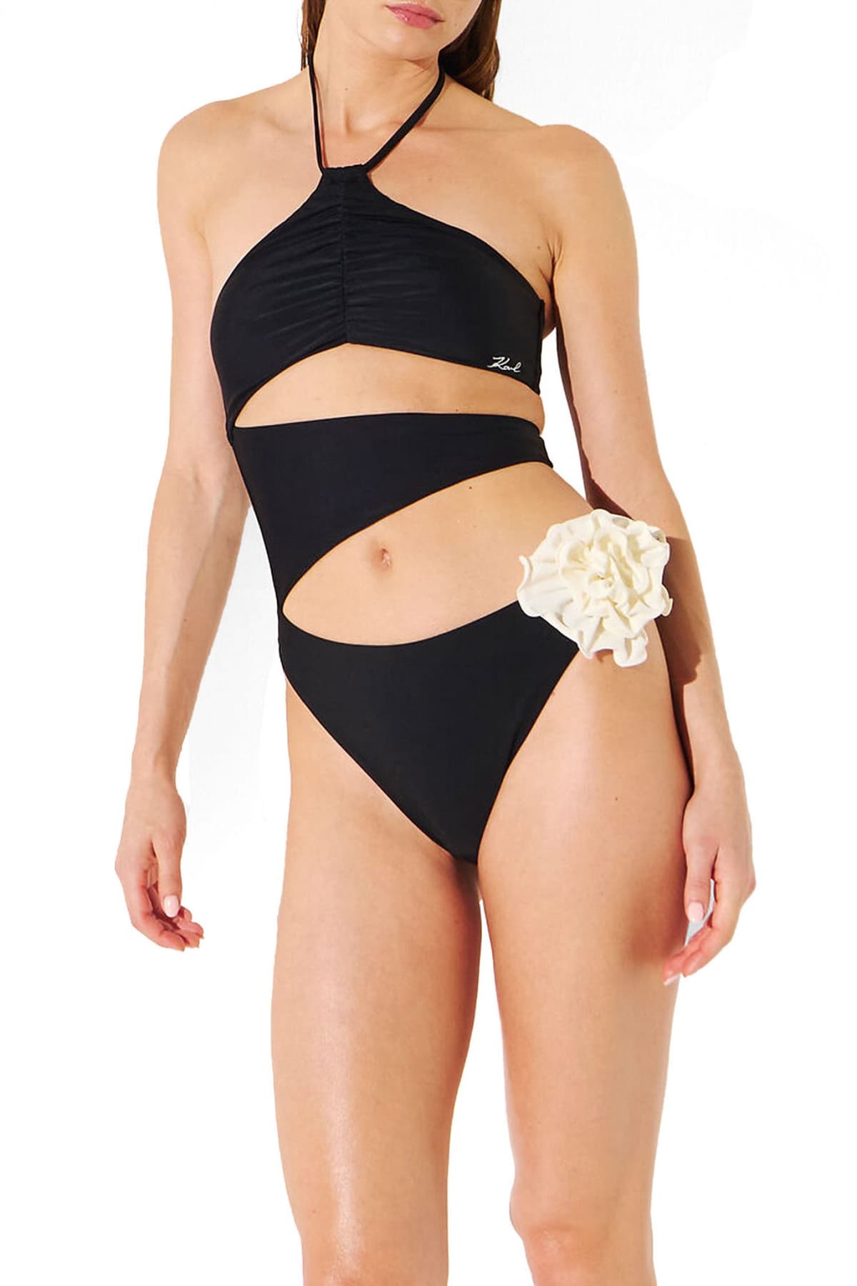 KARL LAGERFELD ΟΛΟΣΩΜΟ ΜΑΓΙΟ KARL DNA FLOWER SWIMSUIT ΛΟΥΛΟΥΔΙ ΑΝΟΙΓΜΑΤΑ ΜΑΥΡΟ