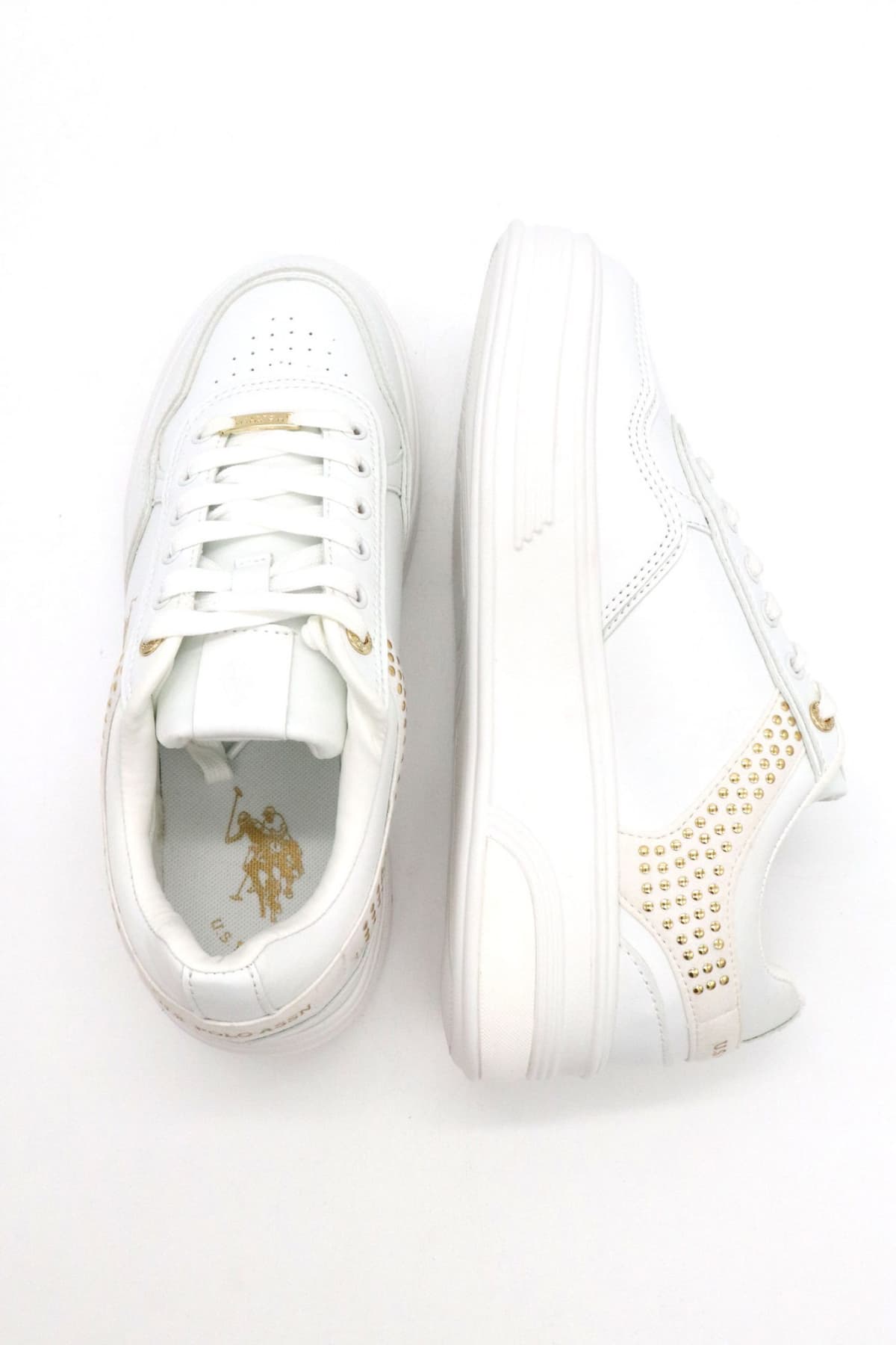 U.S. POLO ASSN. ΠΑΠΟΥΤΣΙΑ SNEAKERS ΧΡΥΣΕΣ ΛΕΠΤΟΜΕΡΕΙΕΣ LOGO ΛΕΥΚΟ