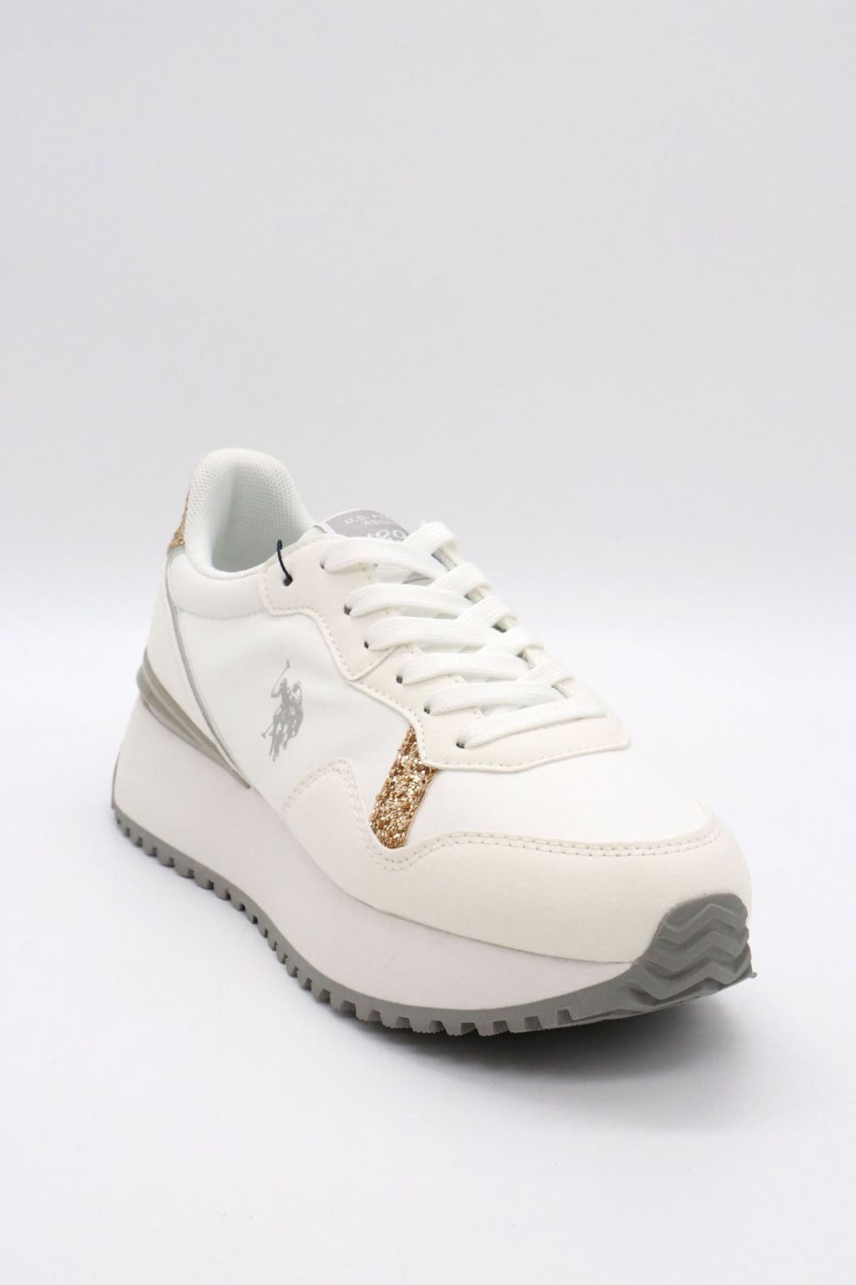 U.S. POLO ASSN. ΠΑΠΟΥΤΣΙΑ SNEAKERS GLITTER LOGO ΛΕΥΚΟ/ΧΡΥΣΟ