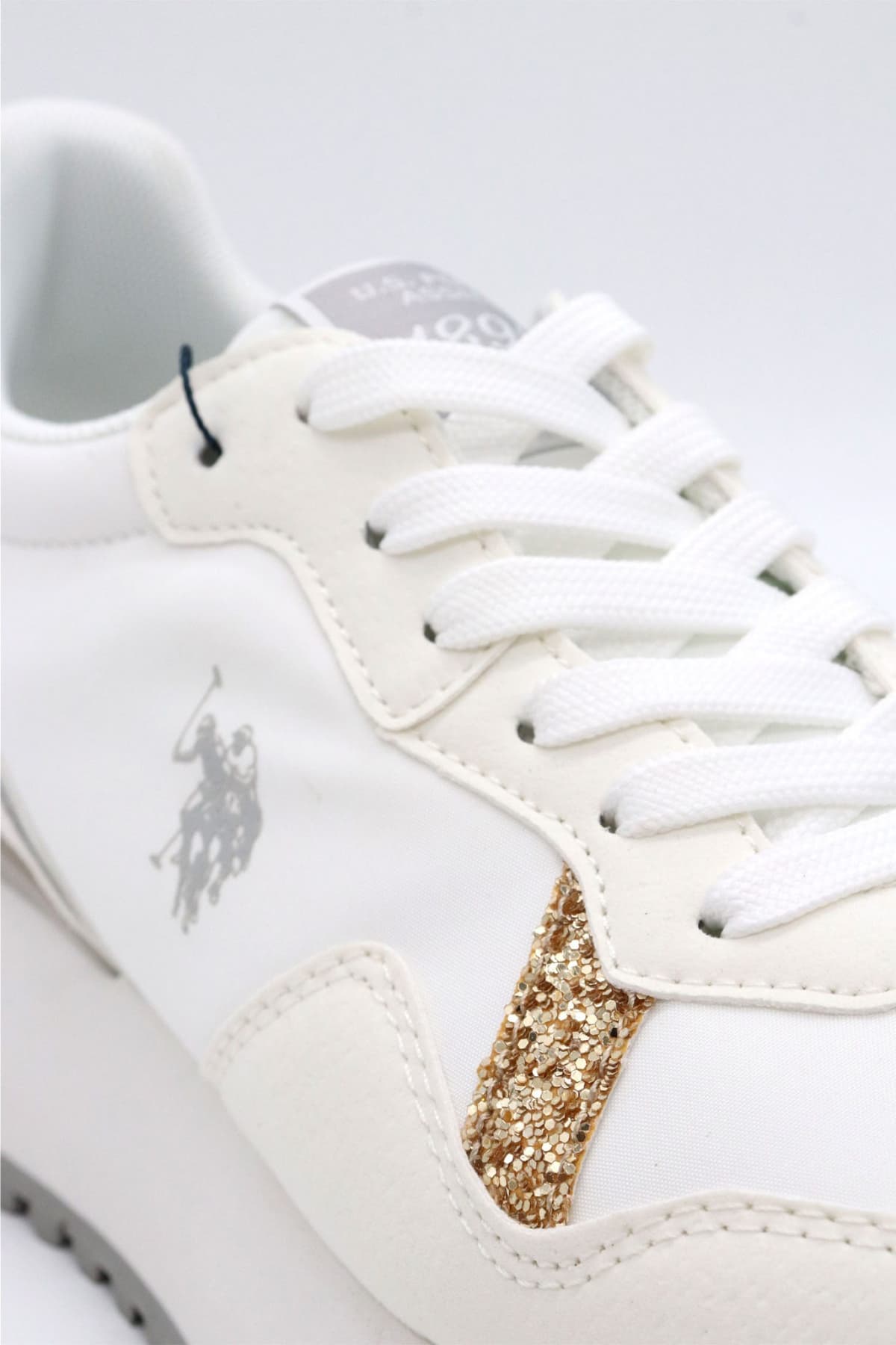 U.S. POLO ASSN. ΠΑΠΟΥΤΣΙΑ SNEAKERS GLITTER LOGO ΛΕΥΚΟ/ΧΡΥΣΟ