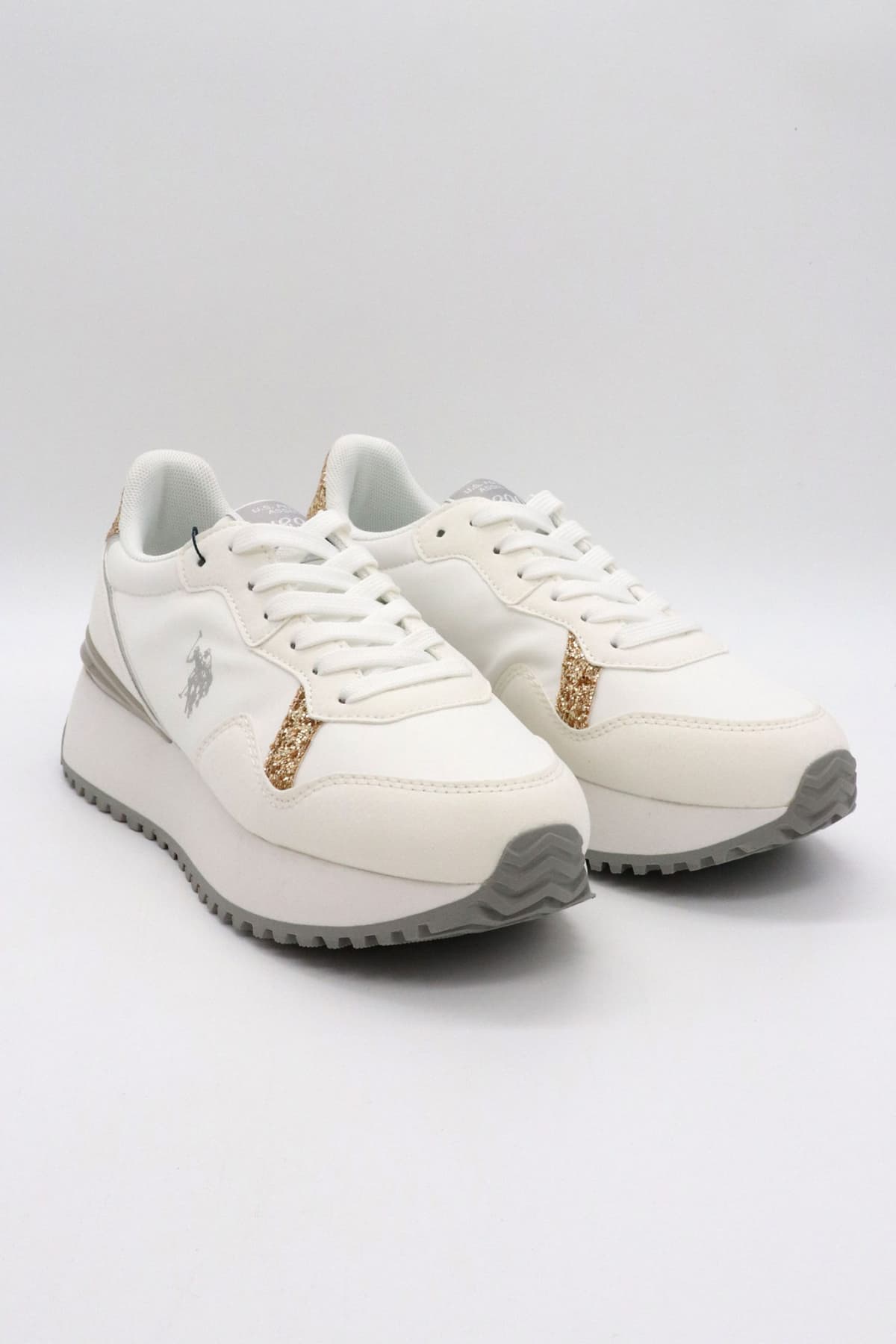 U.S. POLO ASSN. ΠΑΠΟΥΤΣΙΑ SNEAKERS GLITTER LOGO ΛΕΥΚΟ/ΧΡΥΣΟ