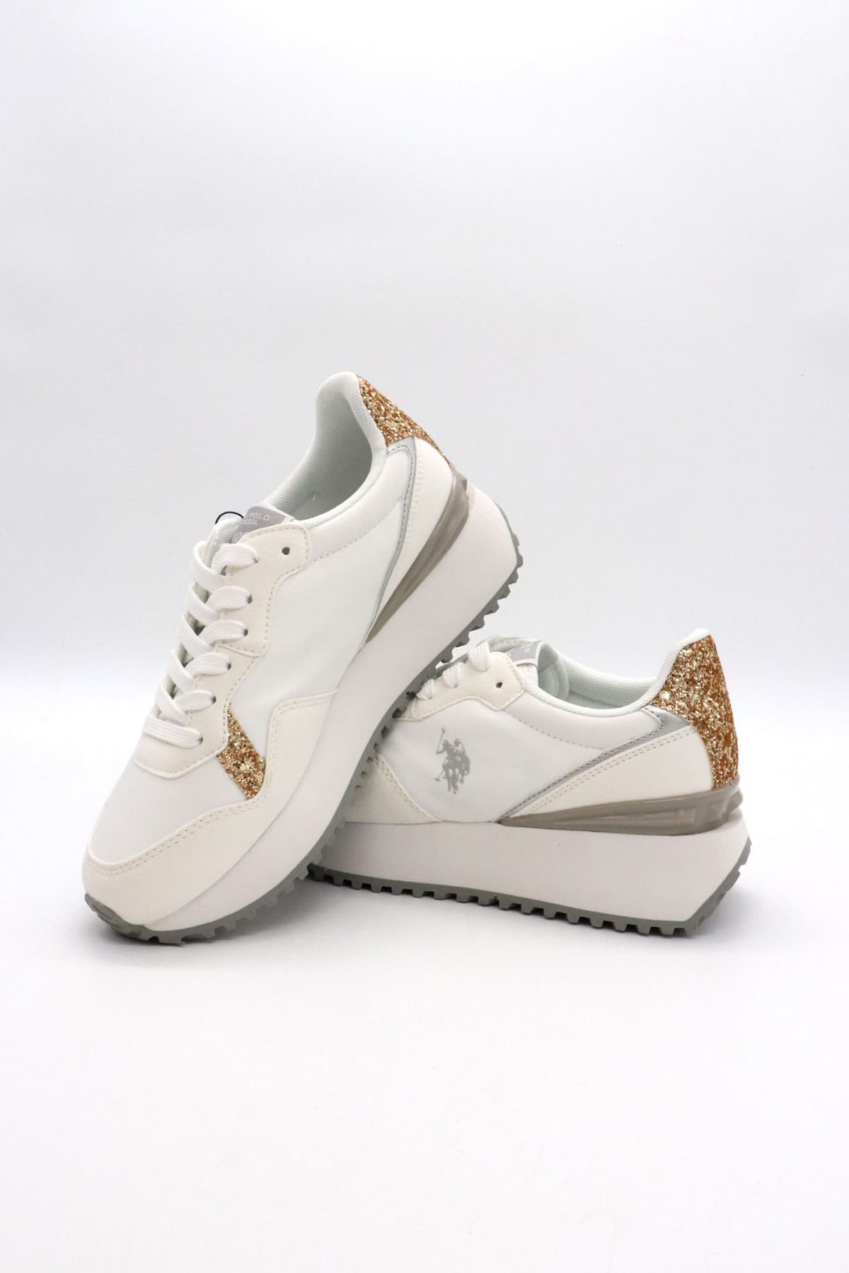 U.S. POLO ASSN. ΠΑΠΟΥΤΣΙΑ SNEAKERS GLITTER LOGO ΛΕΥΚΟ/ΧΡΥΣΟ