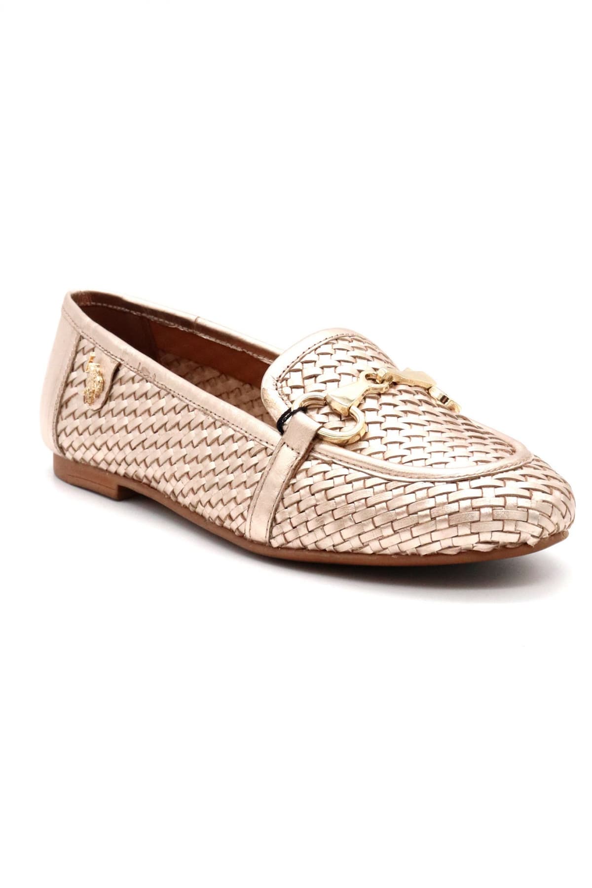 U.S.POLO ASSN ΠΑΠΟΥΤΣΙΑ MOKAΣΙΝΙΑ ΠΛΕΞΗ ΑΓΚΡΑΦΑ ΜΕΤΑΛΛΙΚΟ LOGO ΧΡΥΣΟ