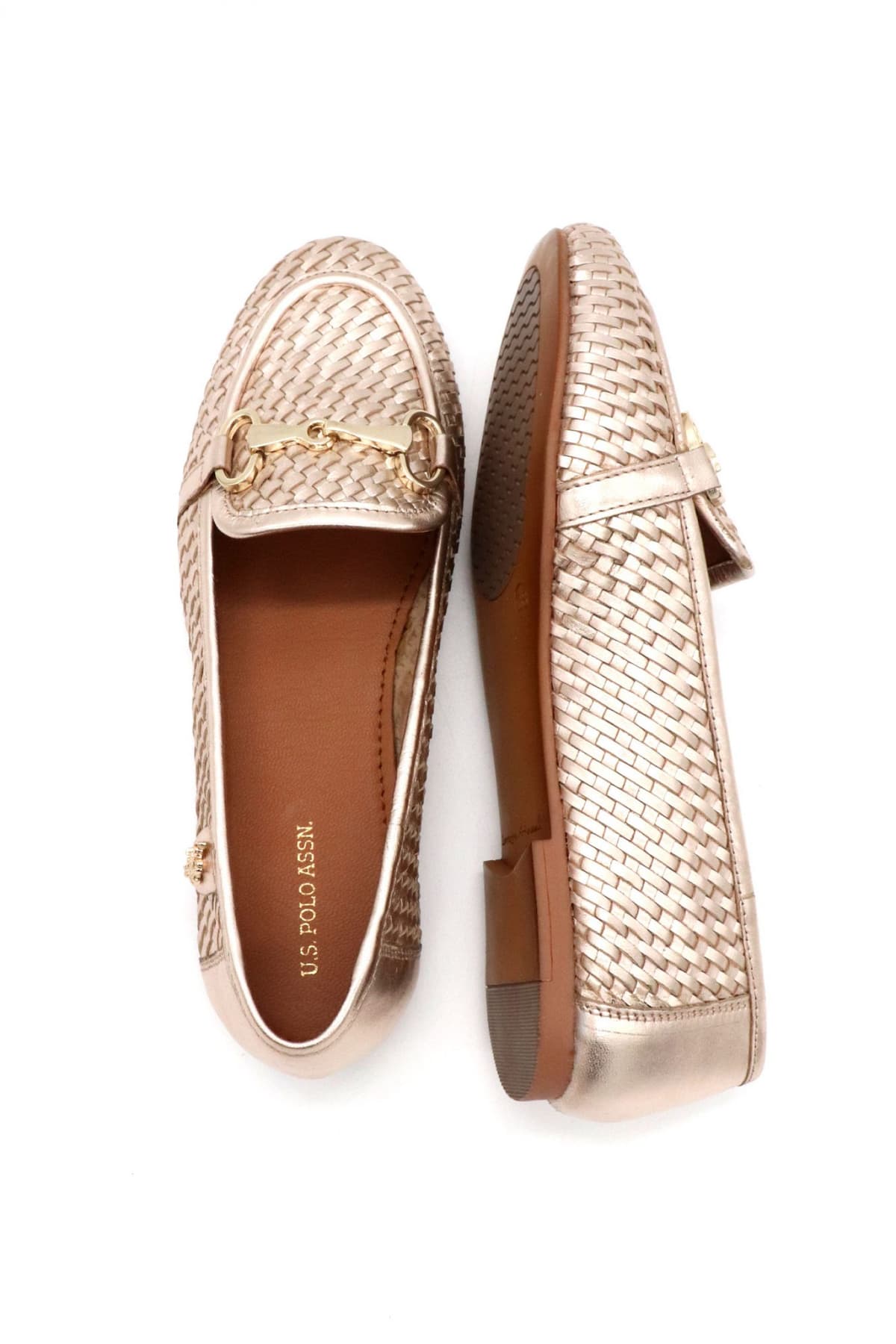 U.S.POLO ASSN ΠΑΠΟΥΤΣΙΑ MOKAΣΙΝΙΑ ΠΛΕΞΗ ΑΓΚΡΑΦΑ ΜΕΤΑΛΛΙΚΟ LOGO ΧΡΥΣΟ