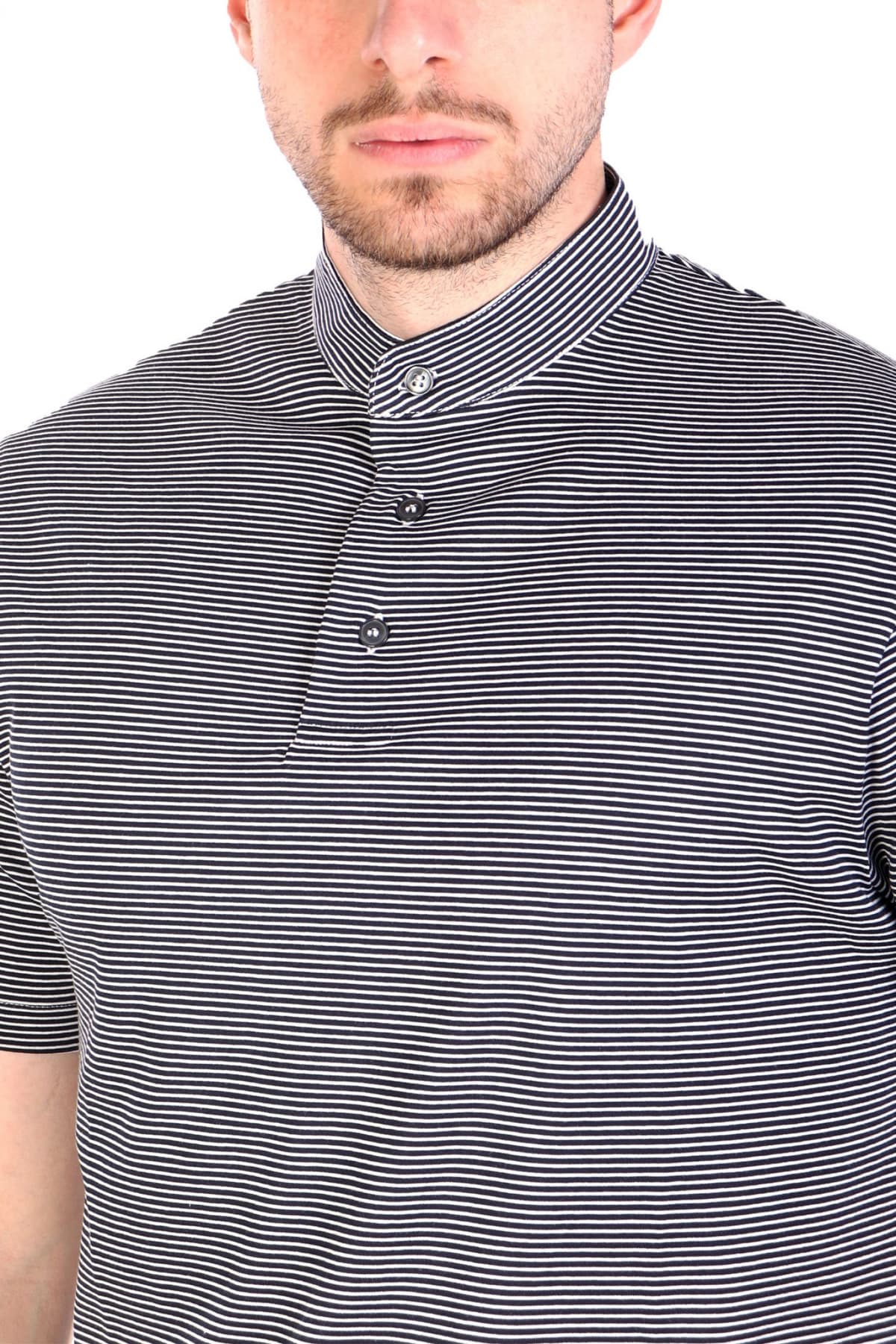 EMPORIO ARMANI POLO MAO ΡΙΓΕ ΛΕΥΚΟ-ΜΠΛΕ