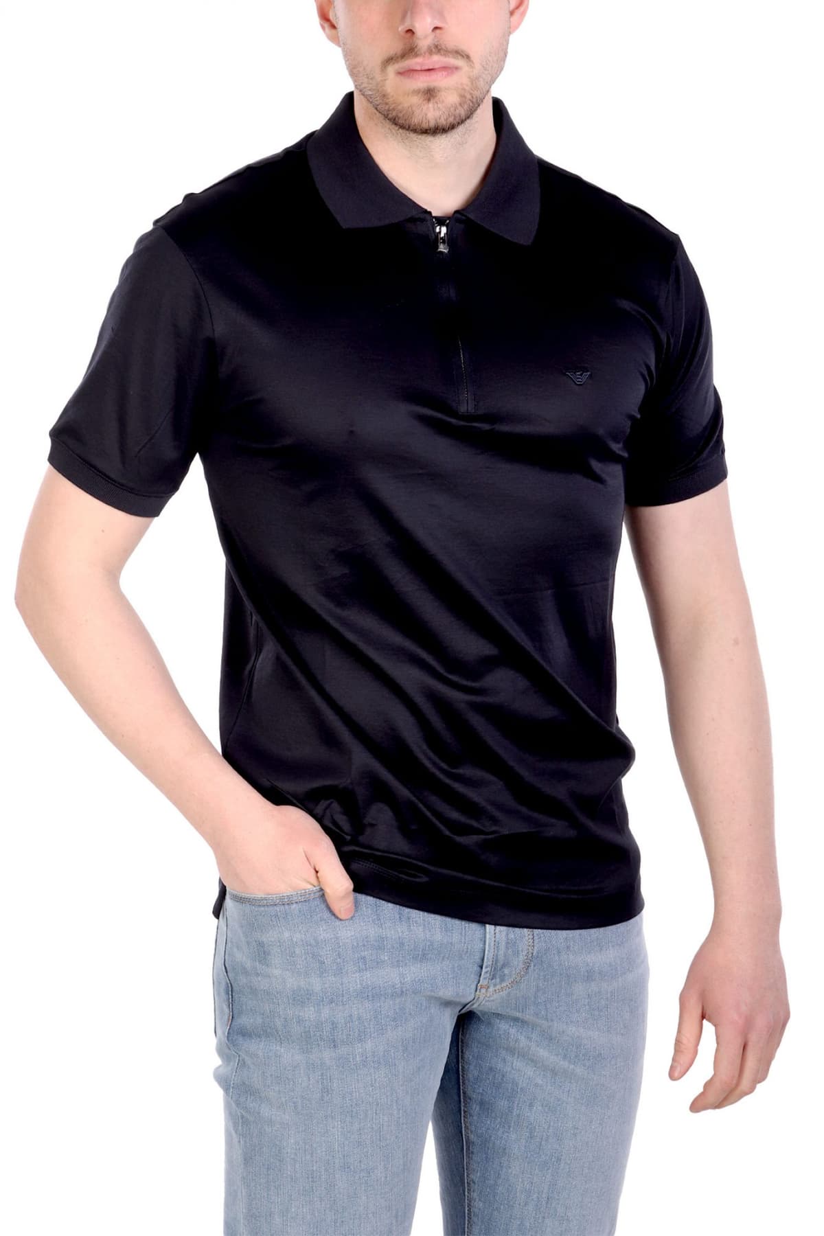 EMPORIO ARMANI POLO HALFZIP LOGO ΜΠΛΕ