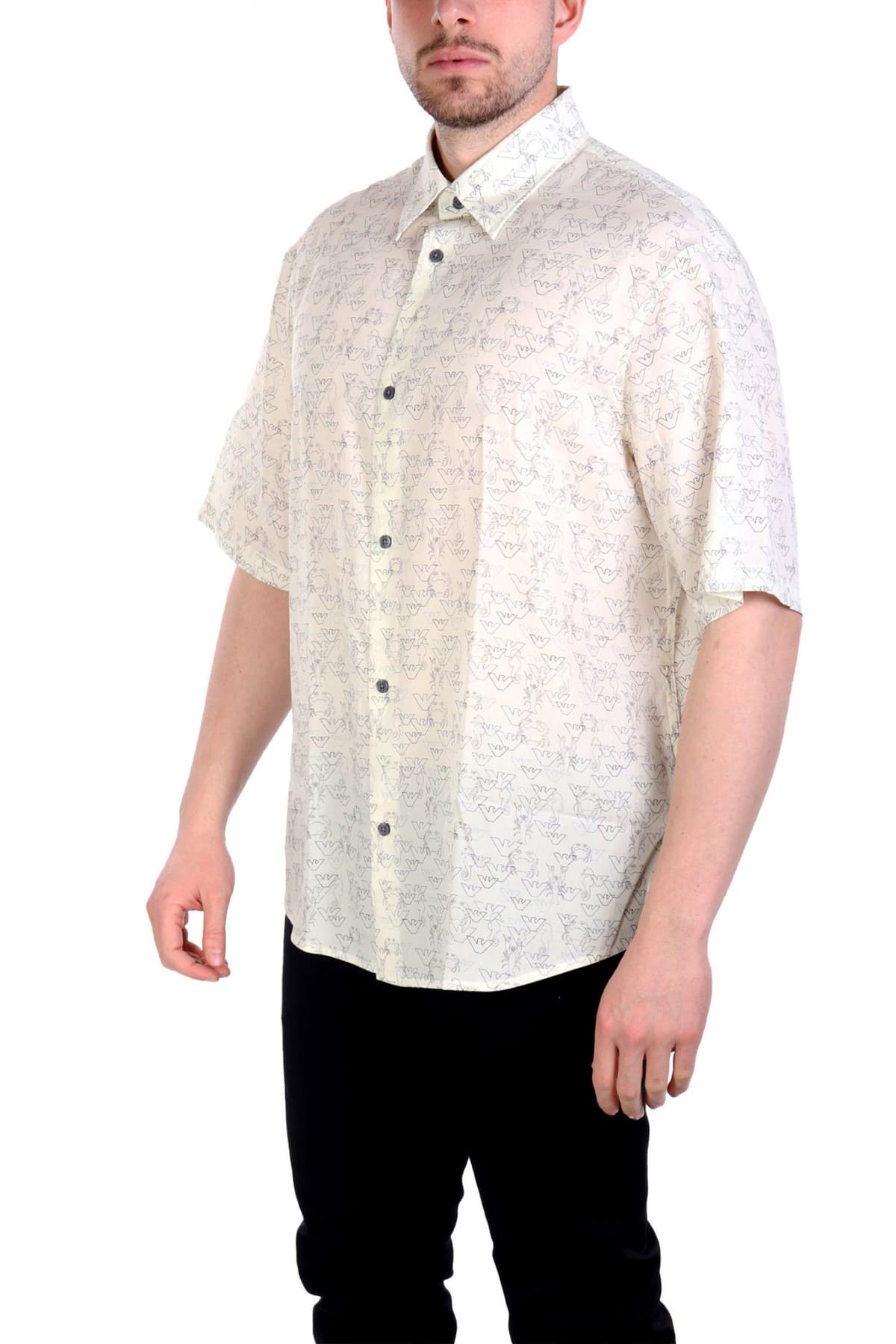 EMPORIO ARMANI ΠΟΥΚΑΜΙΣΟ ALL OVER LOGO ΛΕΥΚΟ-ΜΠΛΕ